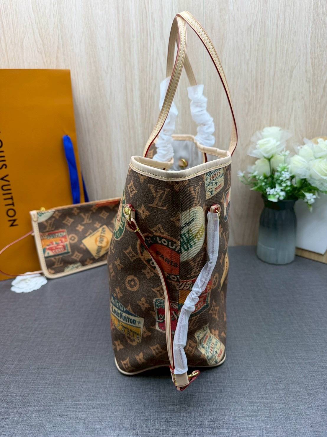 ORI หนังแท้ | LV Neverfull MM Monogram Flight Mode Voyage / LV Tote Bag กระเป๋าสะพายทรงโท้ทใบใหญ่ ดีไซน์ท่องเที่ยว