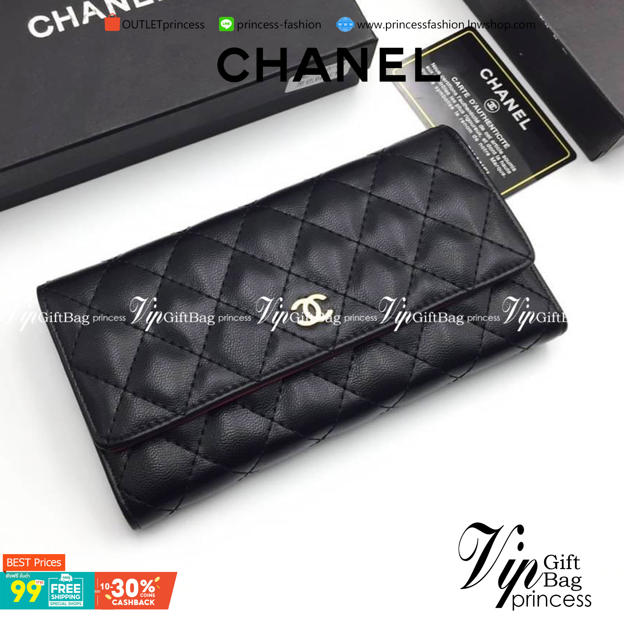 CHANEL WOMEN'S WALLET กระเป๋าสตางค์ใบยาว หนังนิ่มขึ้นลายตารางด้านหน้าประดับโลโก้แบรนด์สวย เปิดปิดด้วยฝาปิด ภายในมีทั้งช่องใส่ธนบัตร แบงค์พัน และช่องใส่บัตรหลายช่องแยกเป็นสดส่วน ภาพถ่ายจากสินค้าจริงสวยน่าใช้ค่ะ มาพร้อมกล่องแบรนด์ ถุงกระดาษ ถุงผ้าแบรนด