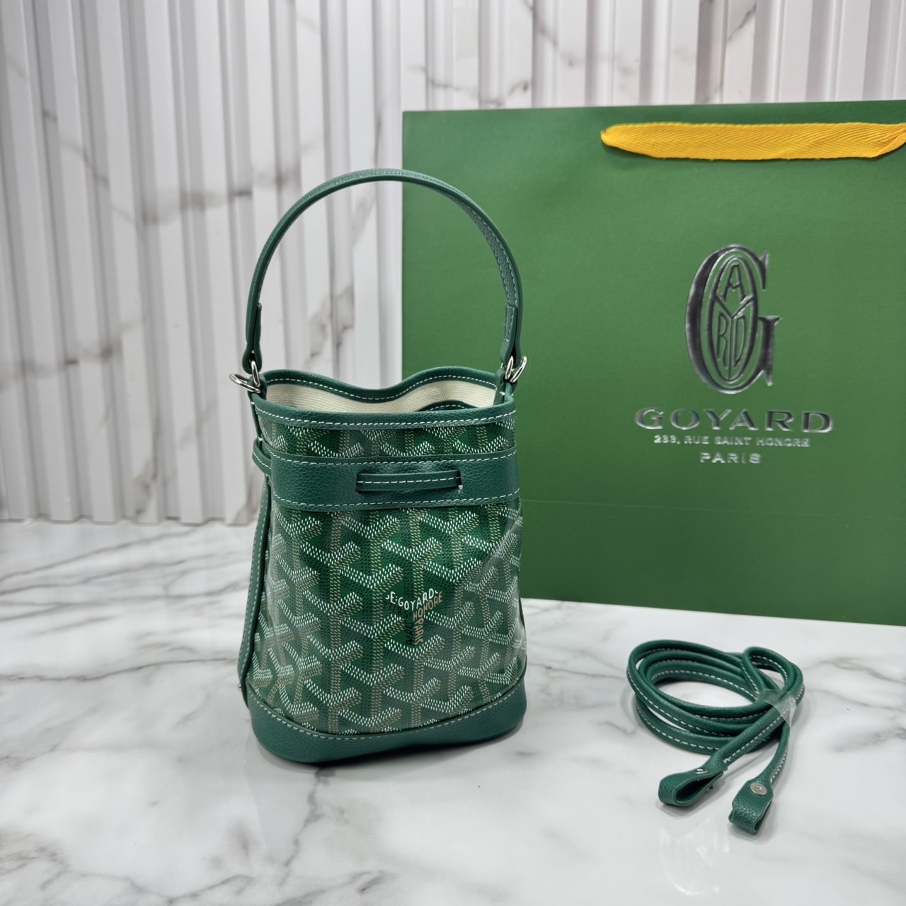 RI หนังแท้ | Goyard Petit Flot Mini bucket bag กระเป๋าสะพายทรงบัคเก็ต ไซส์มินิ ดูผู้ดีในตัว วัสดุหนังแคนวาสพิมพ์ลายสวยคม