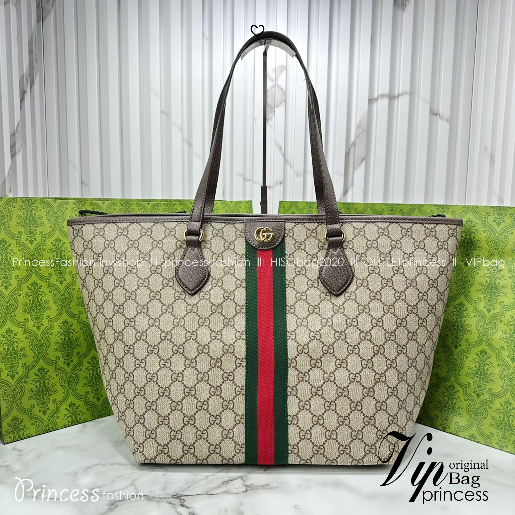 ORI หนังแท้ | Gucci Ophidia medium tote bag GG Monogram Double G / Gucci Tote Bag กระเป๋าสะพายทรงโท้ทใบใหญ่ ภายในโล่งกว้างจุของได้เยอะ