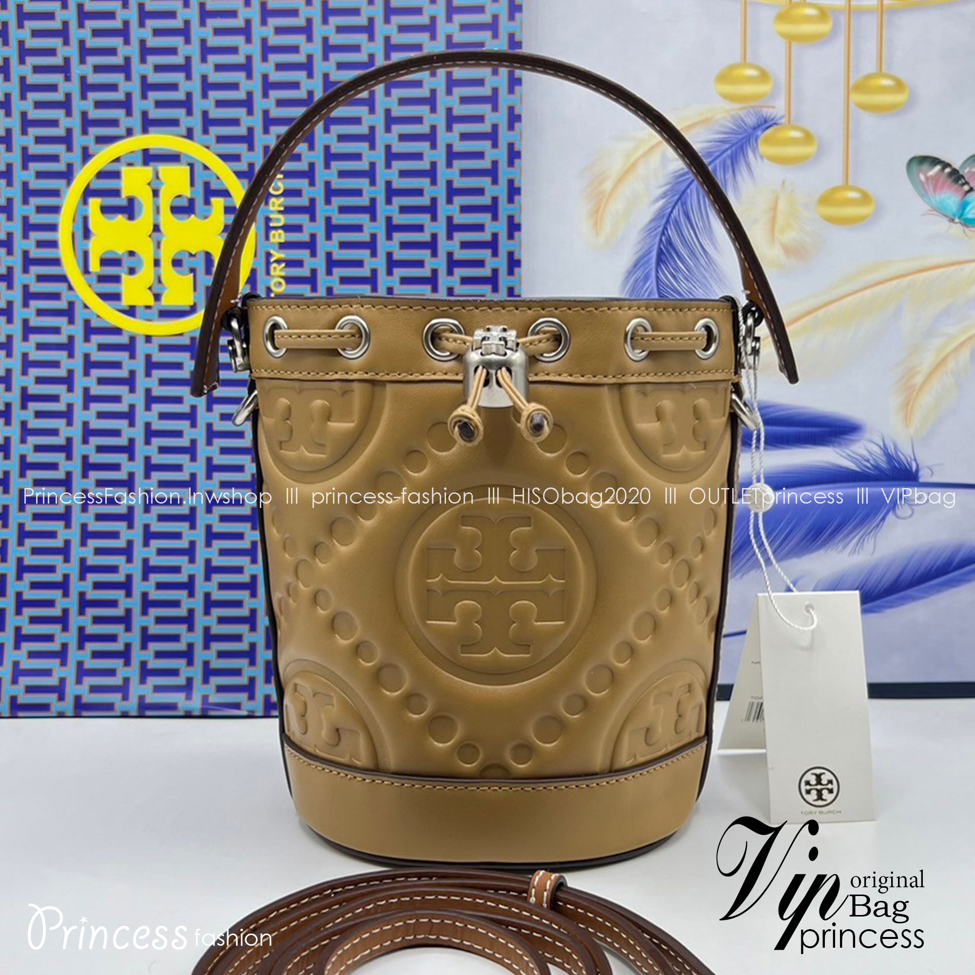 6 สี Tory Burch Puffy Mini / Tory burch T Monogram Puffy Patent Mini Bucket Bag / Tory Bucket Bag กระเป๋าบัคเกต size เล็ก โดดเด่นด้วยโลโก้ตัวนูนปั๊มด้านหน้า