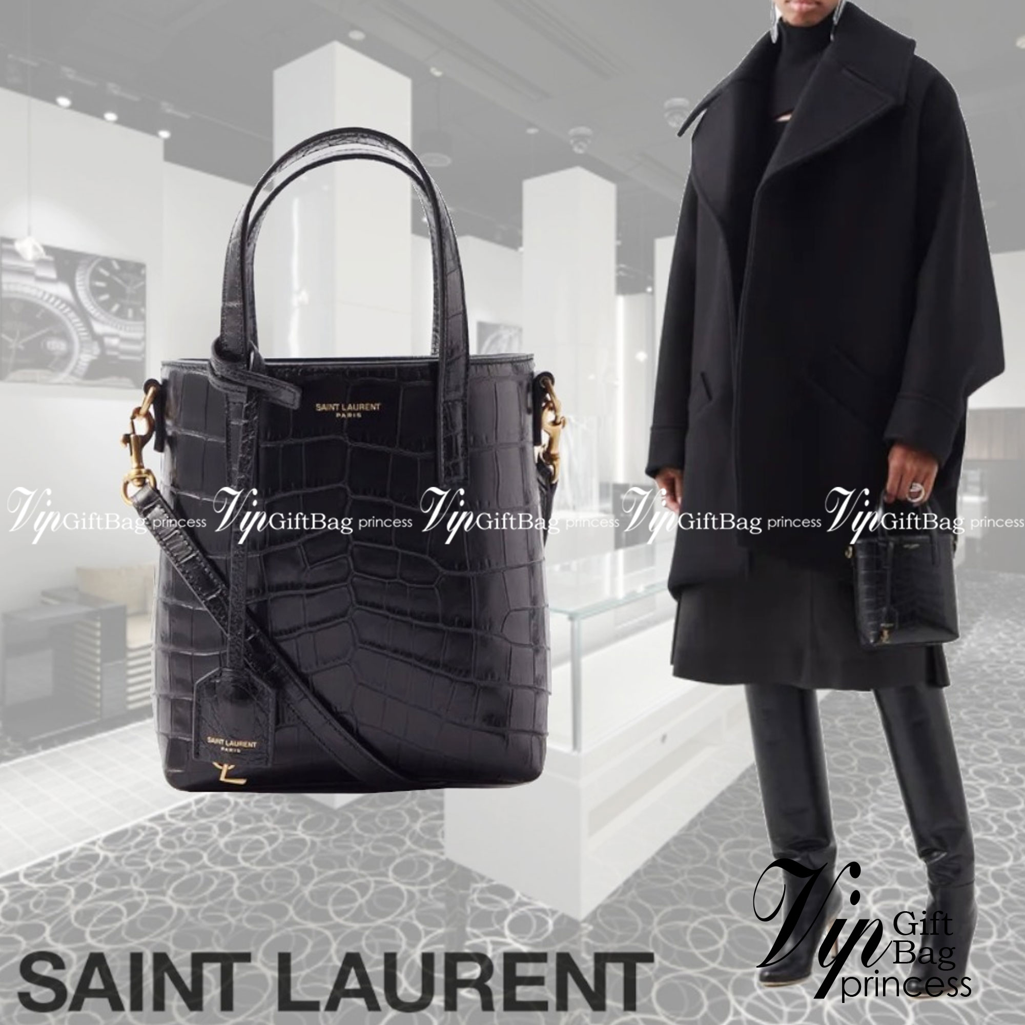 YSL Toy mini croc-effect leather tote / YSL Paris Mini Toy Croc Embossed Leather Bucket Bag กระเป๋ามินิโท้ทหนังลายจรเข้ เกรดออริจินล คอลเลคชั่นใหม่ล่าสุด ครอบครองก่อนใคร ควรมีติดตู้คะสาวๆ ภาพสินค้าถ่ายจากงานขายจริง ใช้งานต่างประเทศได้