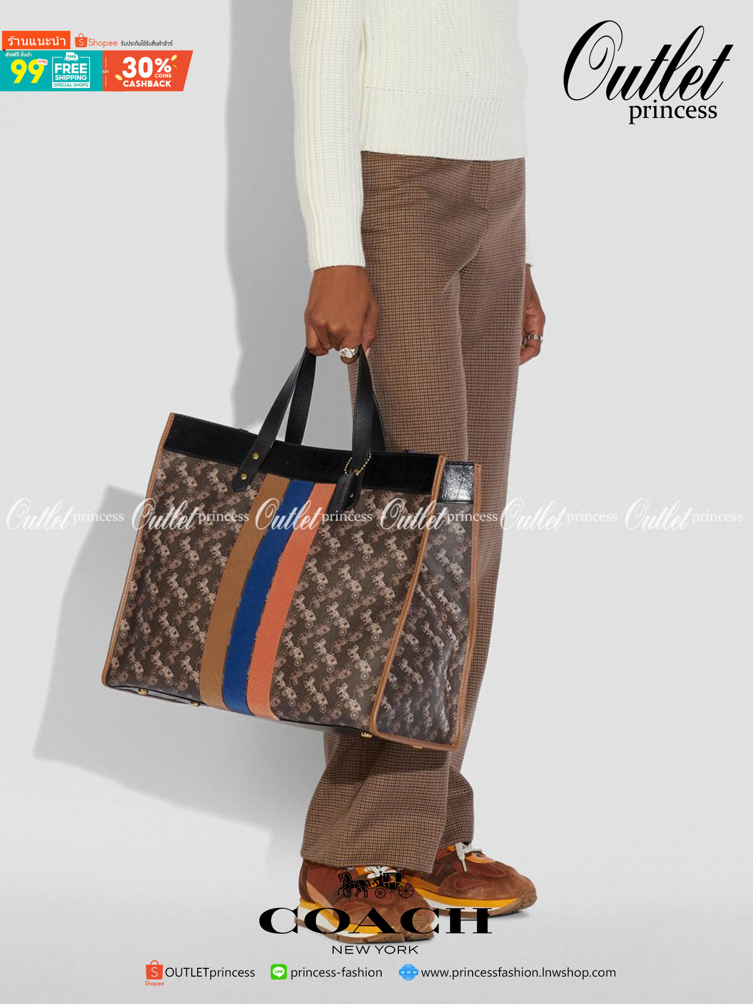 OUTLET 】Coach Field Tote With Horse And Carriage Print พร้อมส่งที่ไทย