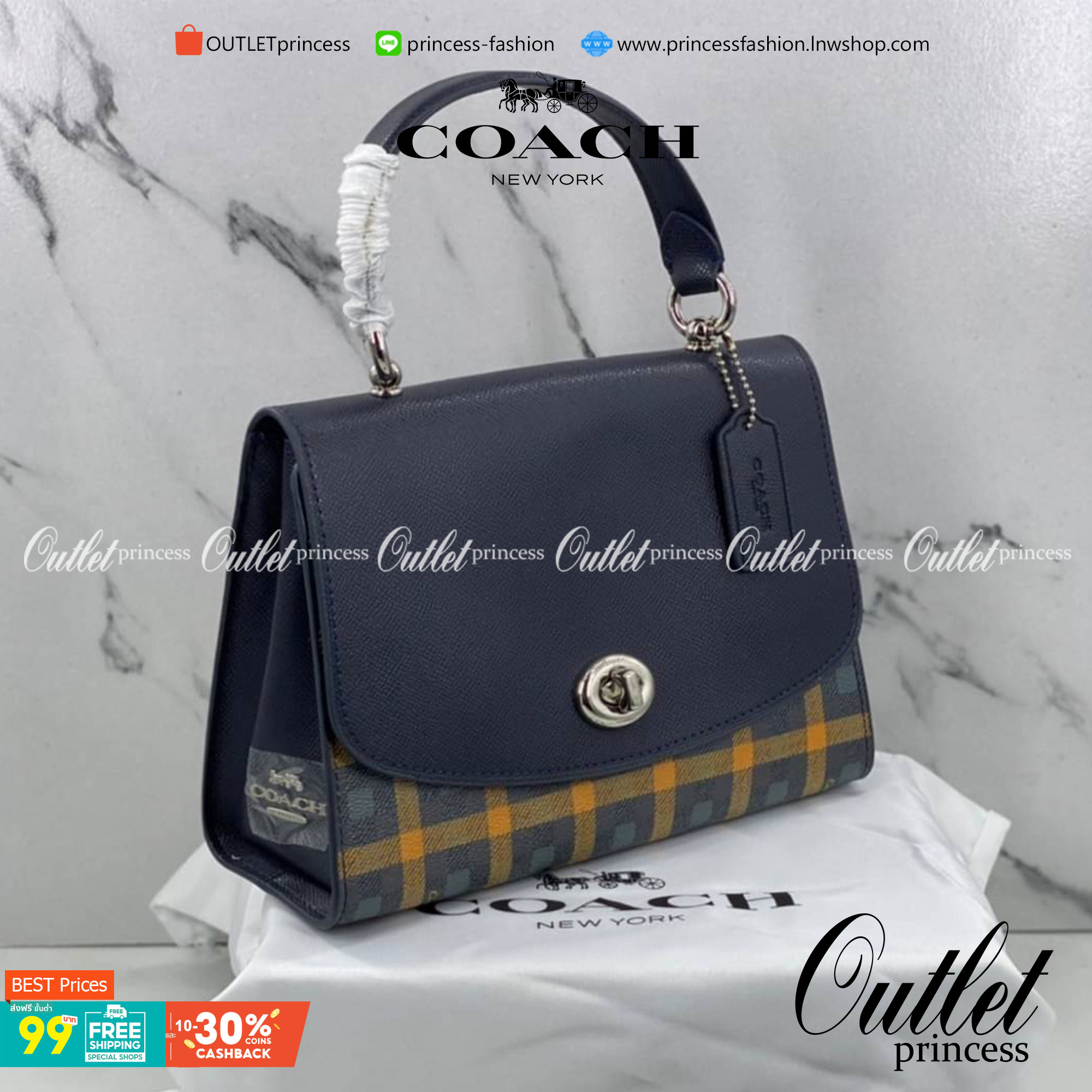 COACH TILLY TOP HANDLE SATCHEL WITH GINGHAM PRINT (COACH F76615) BROWN PINK MULTI/GOLD