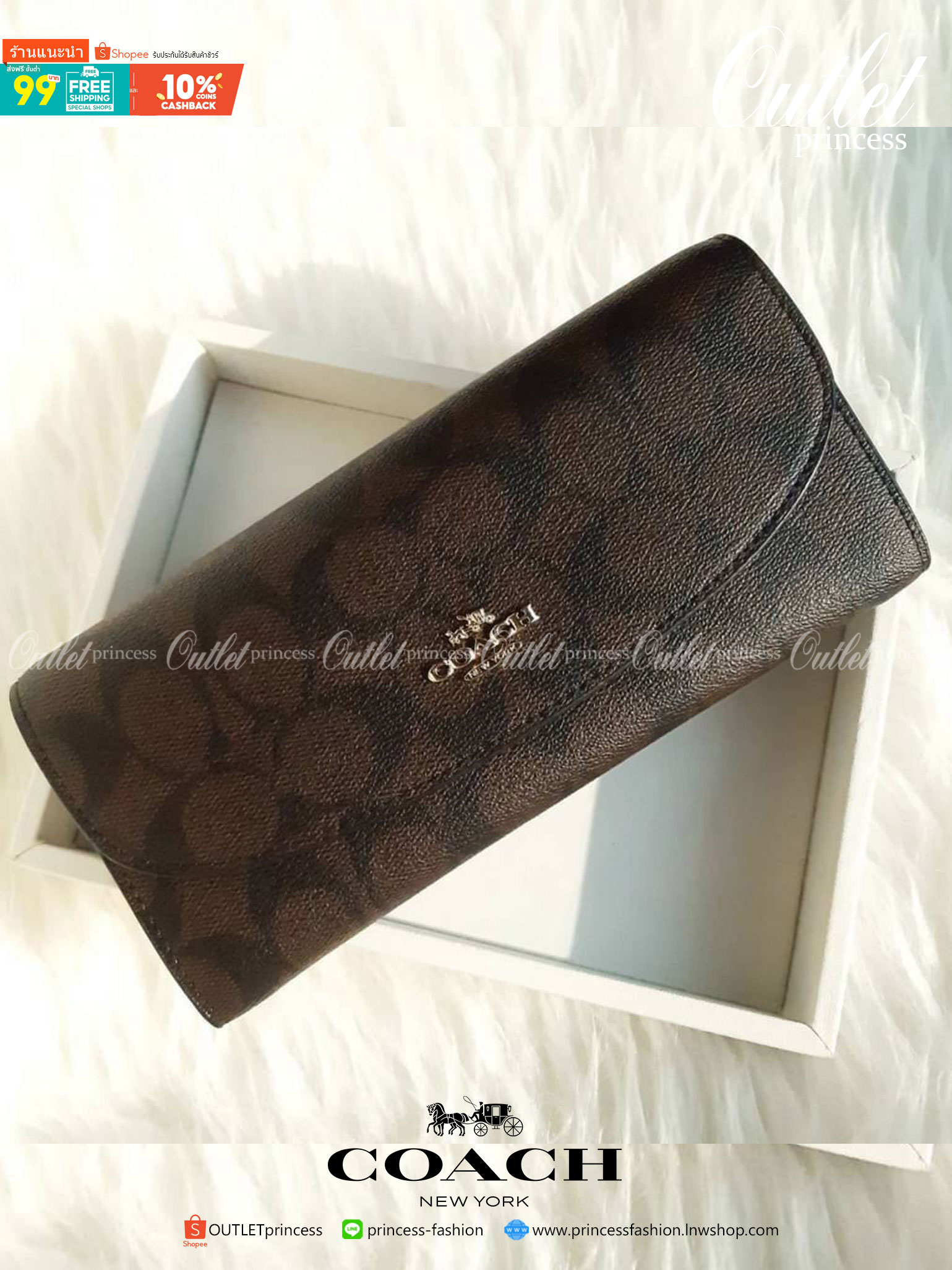 ของแท้ COACH F52601 POP SLIM ENVELOPE WALLET IN SIGNATURE กระเป๋าสตางค์รุ่นฝาพับ ดีไซน์เรียบหรู คลาสสิค ใช้งานง่ายและสะดวกมากๆ