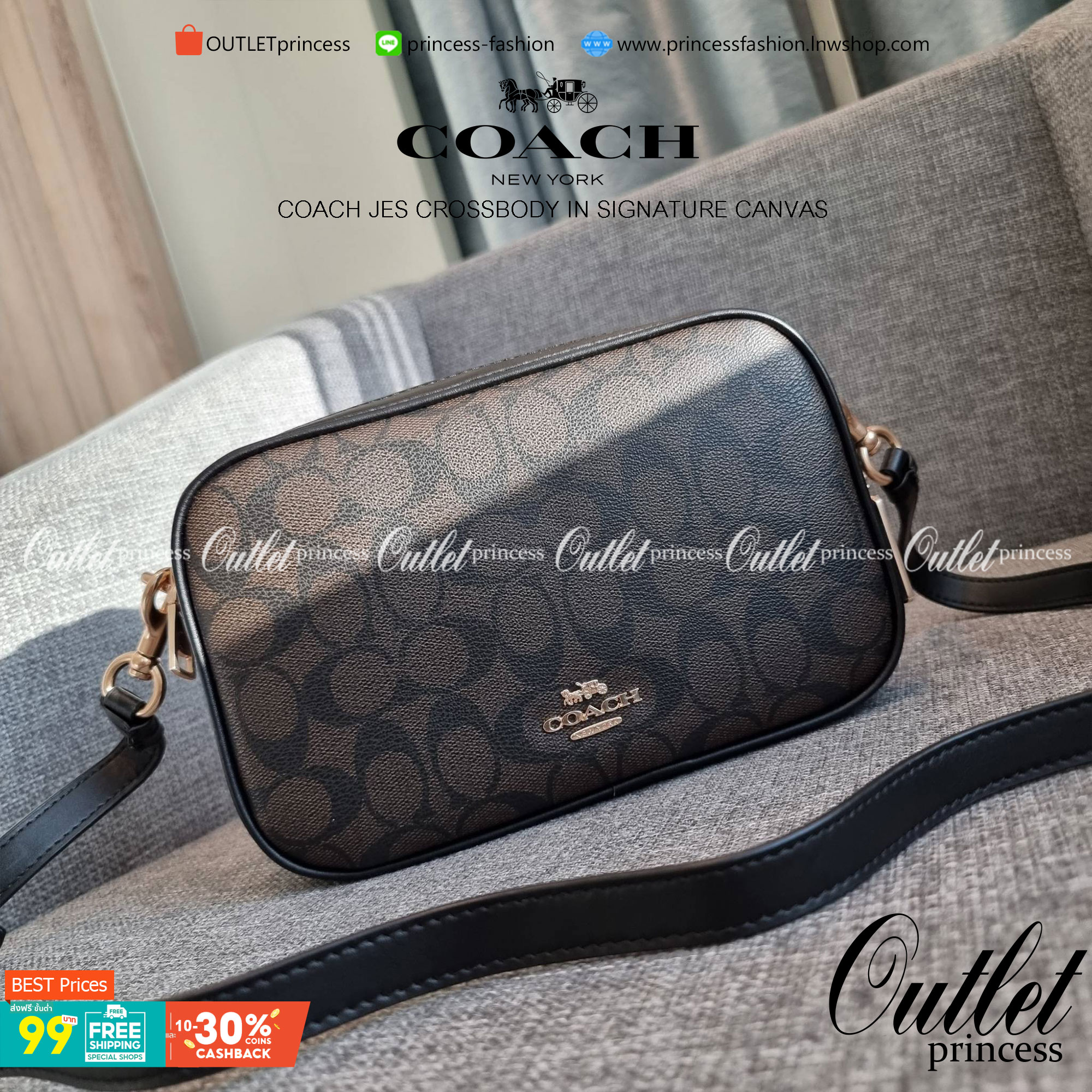 OUTLET 】COACH F68168 JES CROSSBODY IN SIGNATURE CANVAS รุ่นยอดฮิต!! กระเป๋าสะพายข้าง รุ่น 2 ซิป ใบใหญ่จุใจ สีคลาสสิคขายดี!! วัสดุหนังแคนวาสเคลือบลาย เปิด-ปิดด้วยซิป 2 ช่องหลัก ใช้งานง่าย ทรงสวยมากๆรุ่นนี้ มาพร้อมสายสะพาย crossbody ปรับได้ตามตัว ภายในใส่ขอ
