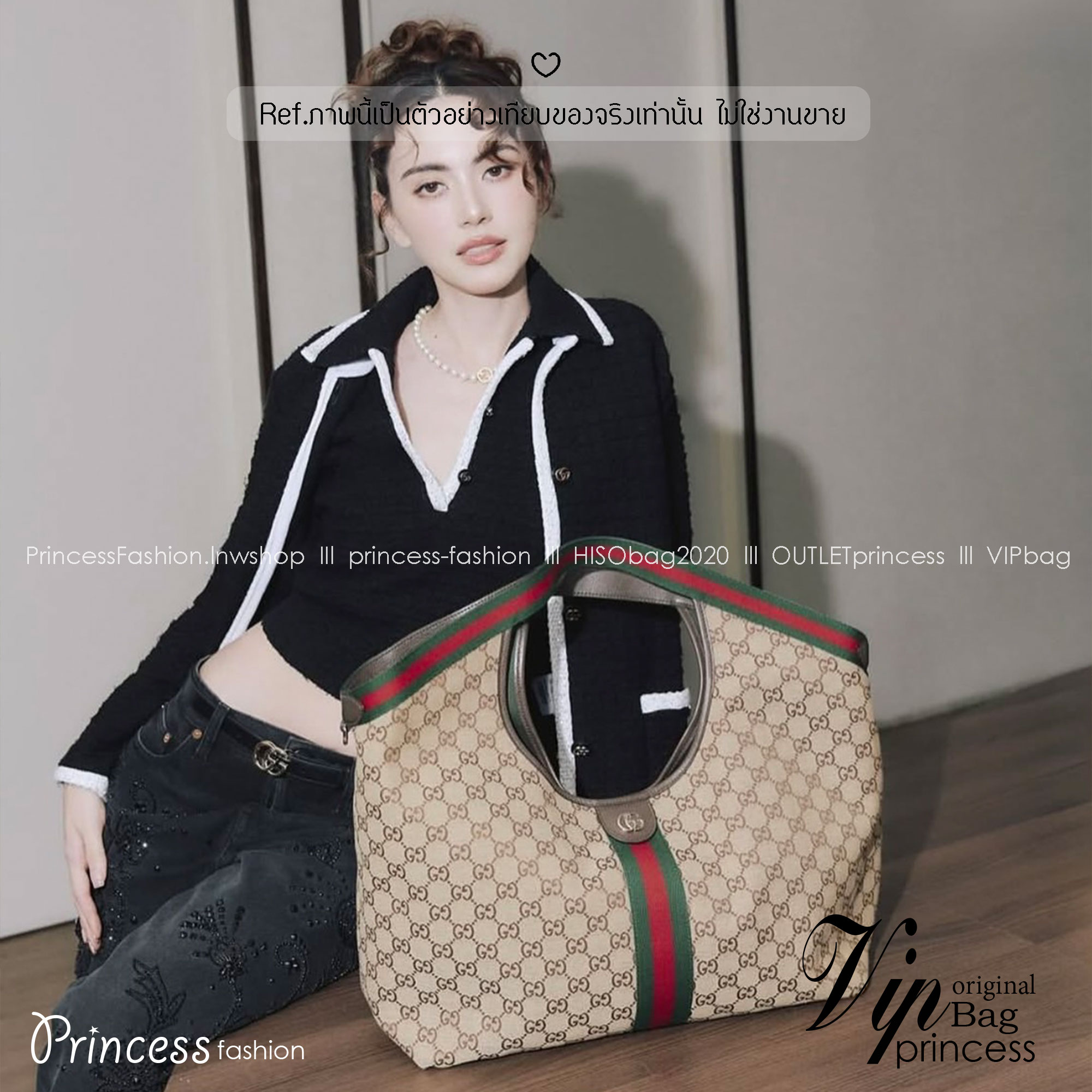 ORI หนังแท้ | Gucci Giglio Large tote bag / Monogram / Denim กระเป๋าทรงสะพายทรงโท้ทใบใหญ่ ดีไซน์ใหม่ล่าสุด สวยหรู่เท่มาก มาพร้อมใบเล็กเข้าเซ็ท พร้อมสายสะพายยาวเขียวแดงเป็นเอกลักษณ์ ภายในโล่งกว้าง จุของได้เยอะจุใจ