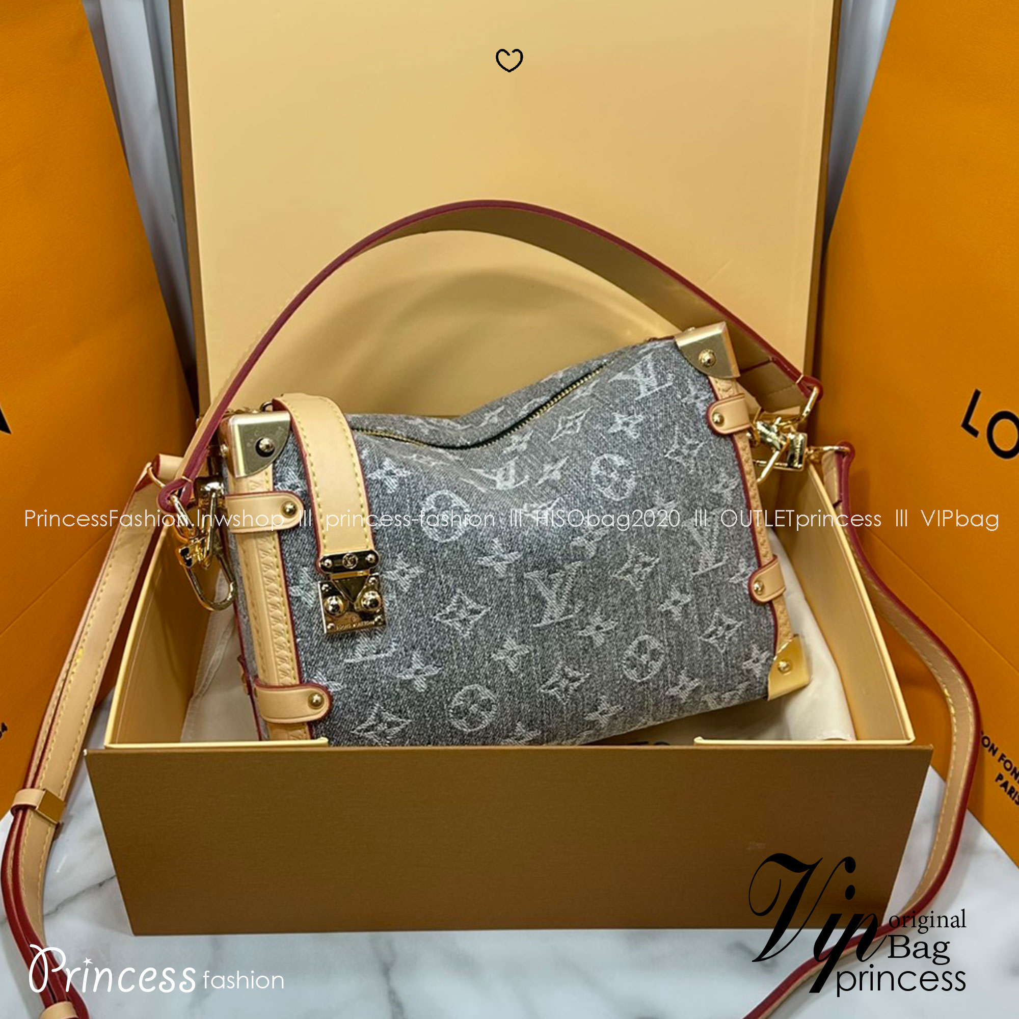 ORI หนังแท้ | LV Side Trunk MM Trianon Gray กระเป๋าสะพายทรงทรัรงค์ ด้วยโทนสีสไตล์ปารีเซียงอันหรูหราและรายละเอียดโทนสีทอง