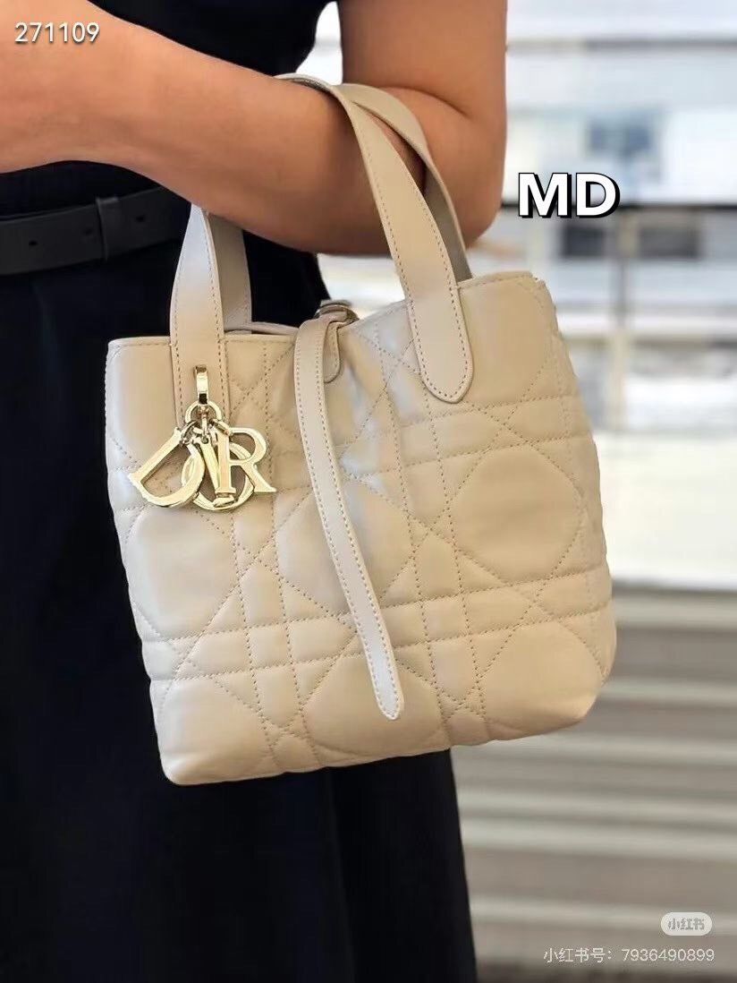 Dior Small Dior Toujours vertical tote bag 18cm กระเป๋าสะพายทรงบัคเก็ตไซส์ใหม่กะทัดรัด คลาสสิคหนังสวยหรูหราเกินราคา ดีไซน์นุ่มนวลทันสมัย