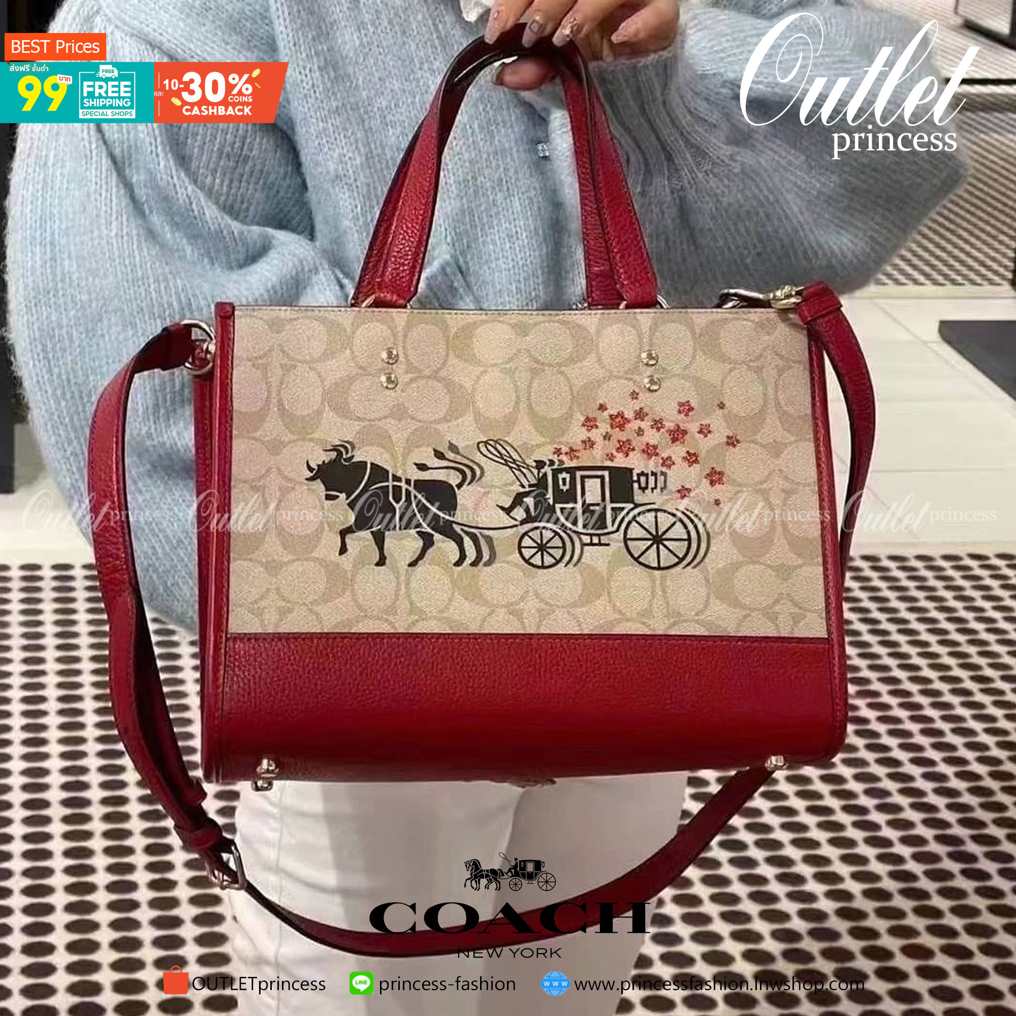 COACH LUNAR NEW YEAR DEMPSEY CARRYALL IN SIGNATURE WITH OX AND CARRIAGE((C2181)) 🌈พร้อมส่งทันทีที่ไทย! กระเป๋าหิ้วหรือสะพายข้างได้ หนังแท้นิ่มทรงสวยค่ะ ⭐️ด้านหน้าเด่นด้วยรูปวัววลากรถม้าประดับดาววิ้งๆมาด้วยนะคะ เปิดปิดกระเป๋าแบบกระดุมแม่เหล็ก ภายใน