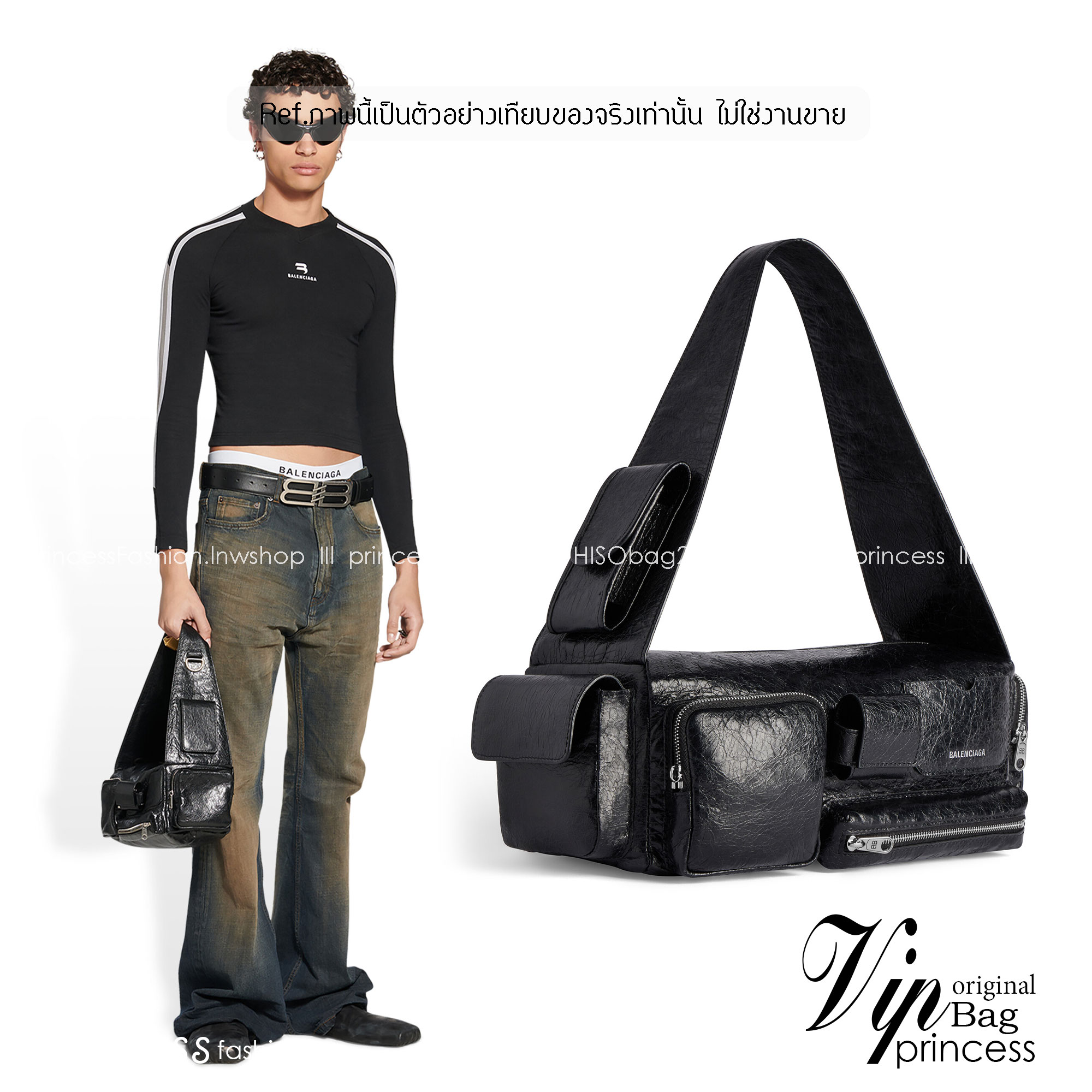 Balenciaga SUPERBUSY SMALL SLING BAG IN BLACK กระเป๋าสะพาย ใช้ได้ทั้งชายหญิง เกรดออริ 1:1 สลับแท้ ใช้งานต่างประเทศได้