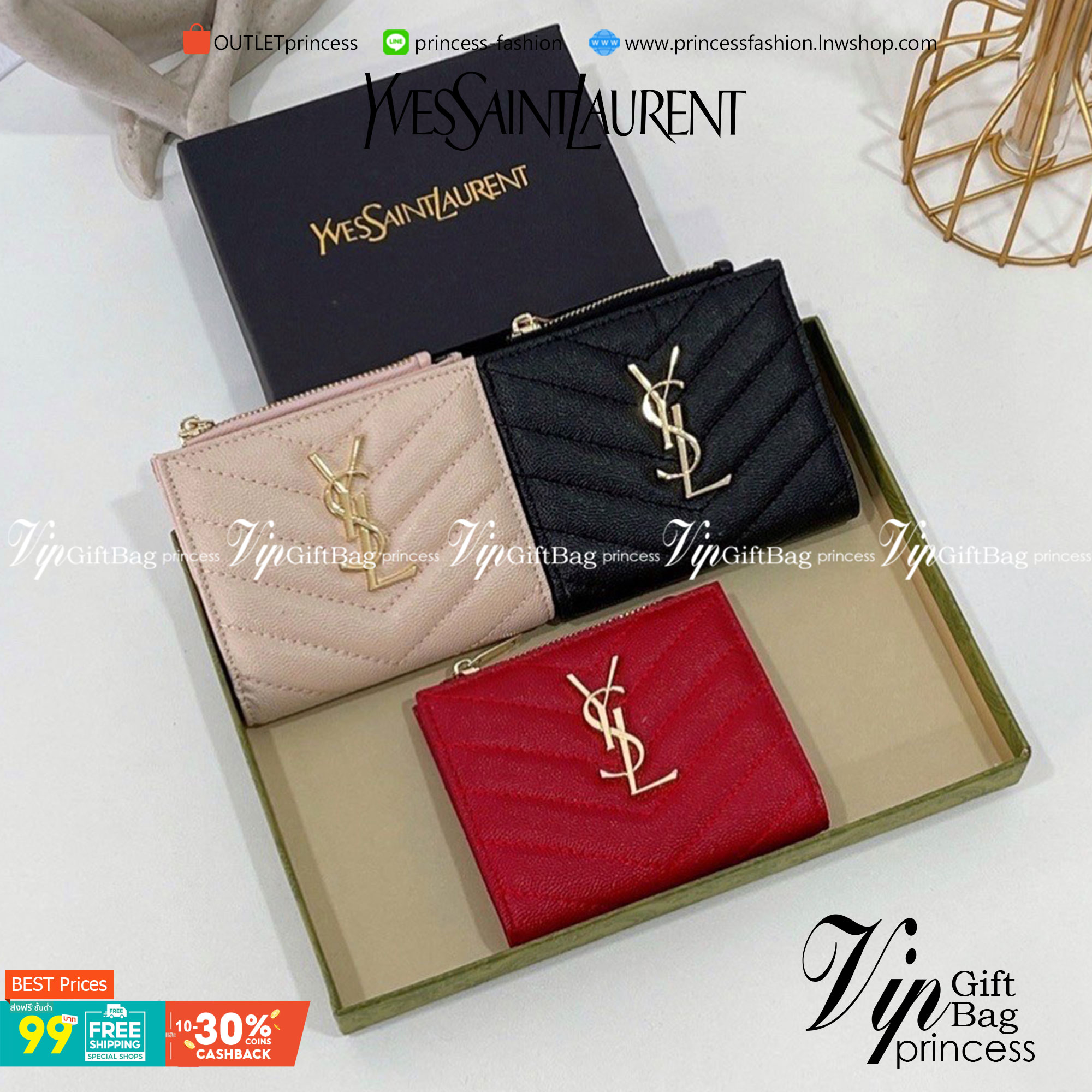VIP 】YSL SAINT LAURENT Monogram Zipped Bifold MINI Wallet กระเป๋าสตางค์ใบสั้นที่ใส่แบงค์ ใส่บัตร ใส่เหรียญได้เยอะสุดๆ มีช่องซิปใส่เหรียญ ใบเดียวครบจบเลย หนังสวยมาก พร้อมส่ง 3 สีเลยค่าา
