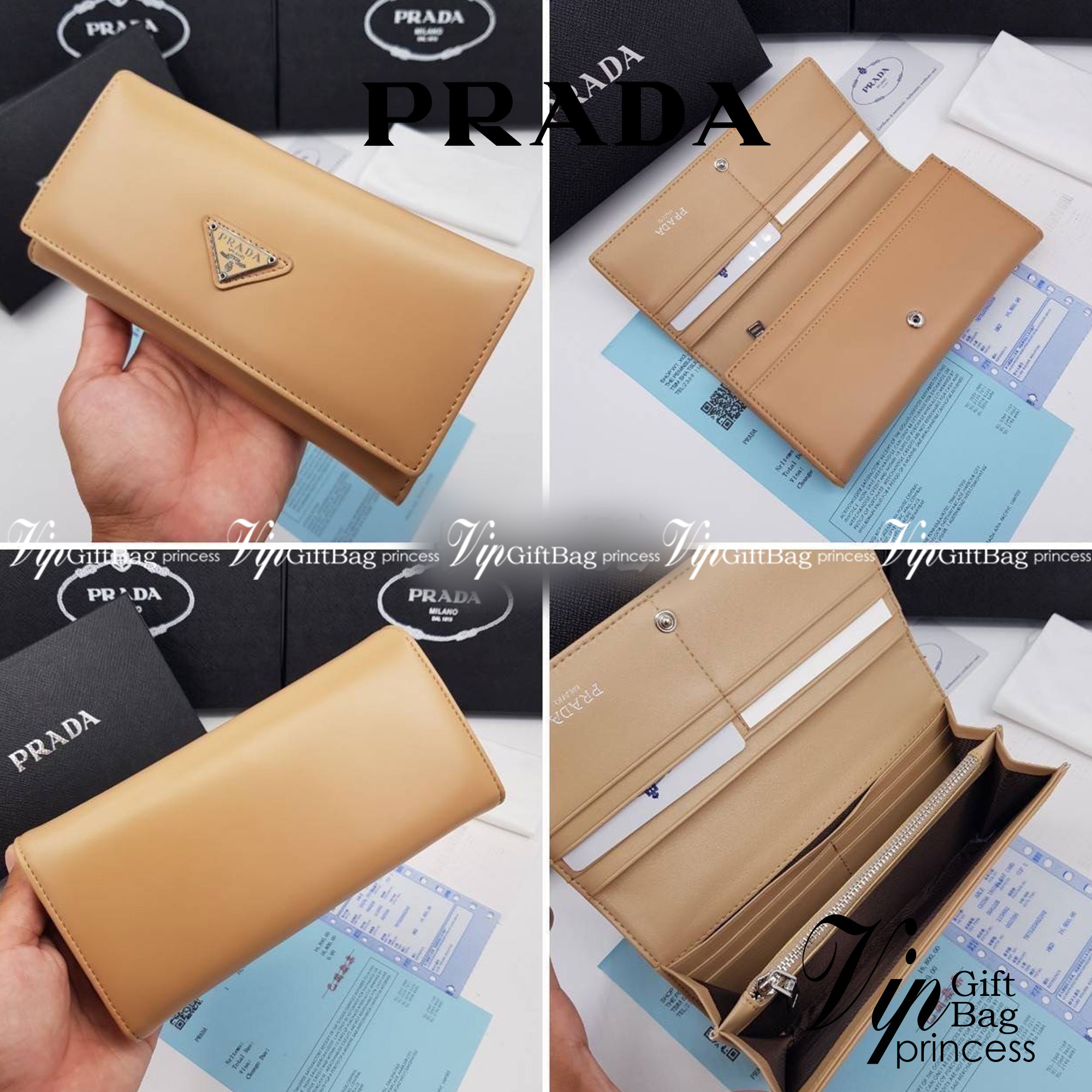หนังแท้ Prada Long Wallet / Prada Wallet กระเป๋าสตางค์ใบยาว ใช้งานง่าย สวยหรู งานหนังแท้ทั้งใบ ภาพสินค้าถ่ายจากงานขายจริง ใช้งานต่างประเทศได้