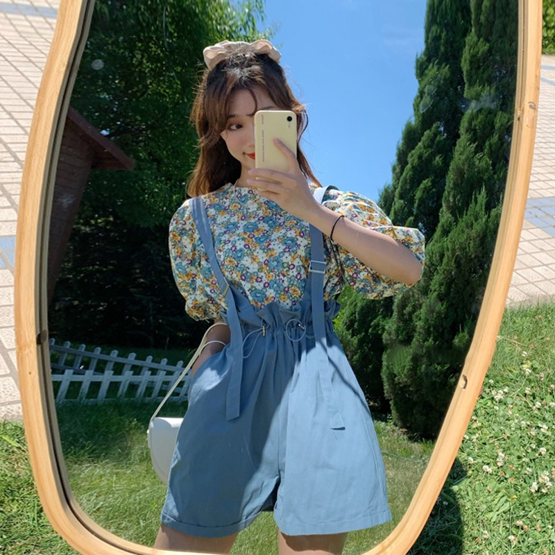 พร้อมส่ง 🎈 Mae set ชุดเซทเสื้อลายดอก+เอี๊ยมกางเกง (IN32945)