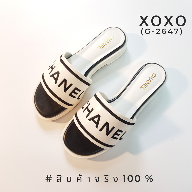 CHANEL SANDELS งานสวม ส้น PU หน้ากว้าง ใส่สบาย ไม่เขย่ง ด้านหน้าคาดงานปักแบรนด์ สวยหรู งานชนช้อปนะจร้า แมทส์ชุดง่าย น้ำหนักเบา