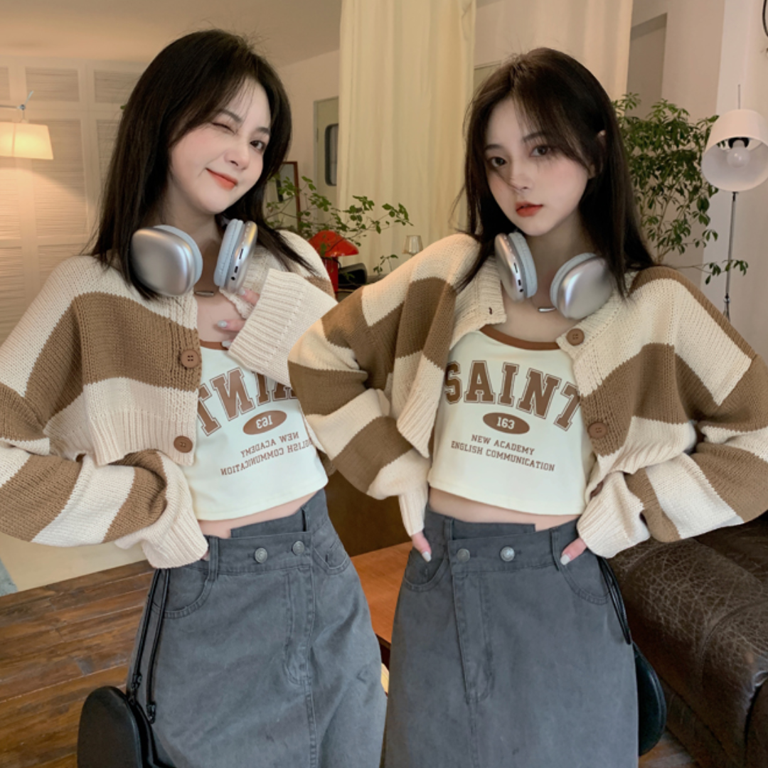 พร้อมส่ง 🩰🍅 Jongho sweater & tops เสื้อไหมพรม สายเดี่ยวสีน้ำตาล (IN38114)