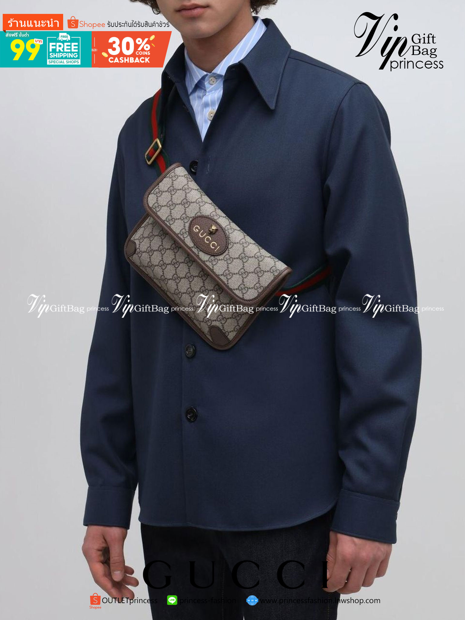 Gucci Neo Vintage Belt Bag / Gucci Ophidia Belt Bag กระเป๋าสะพายข้าง วัสดุผ้าใบ GG Supreme เปิดปิดแม่เหล็ก มี3ช่องแยกกันเป็นสัดส่วน ซับในผ้าฝ้ายและลินิน สายปรับระดับได้ ถอดสายไม่ได้