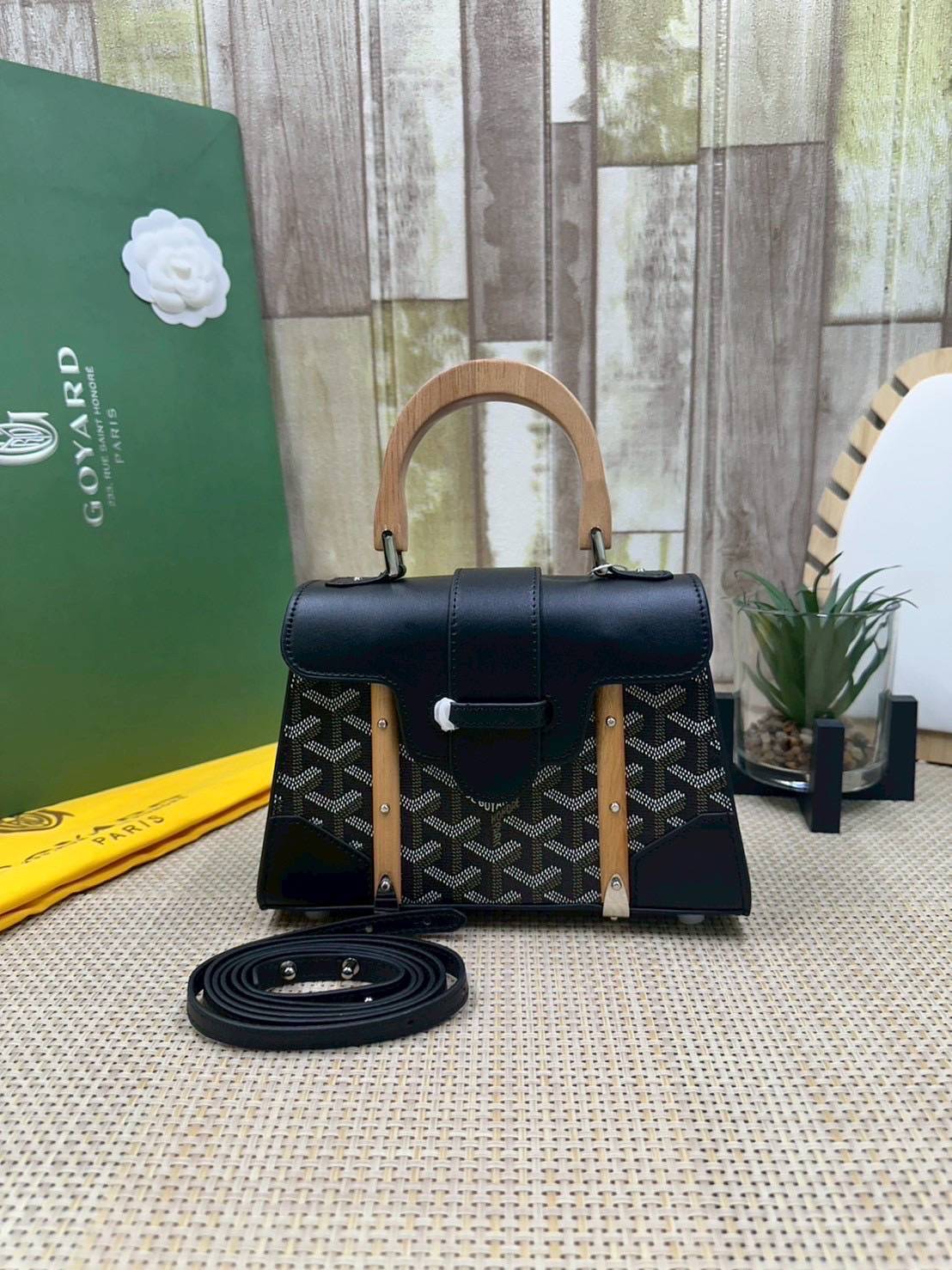 10 สี ORI หนังแท้ | GOYARD Saïgon Souple Mini Bag 20cm กระเป๋าถือ/สะพายดีไซน์หูจับไม้เป็นเอกลักษณ์ที่สวยหรูหราสง่างาม