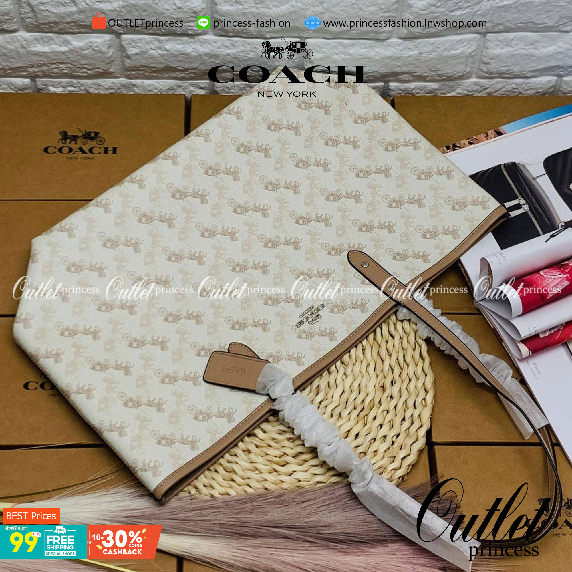 COACH 91107 REVERSIBLE CITY TOTE WITH HORSE AND CARRIAGE PRINT ใช้ได้ 2 ด้าน 🔺ทรง Tote รุ่นแนะนำค่ะ!! วัสดุ pvc อย่างดี นิ่มยวบตัวสวย ลายรถม้าทั้งใบค่ะ (ในไทยหายากค่ะลายนี้) 📌สามารถใช้ได้ทั้งด้านในและด้านนอกนะคะ สวยทั้ง2ด้านเลยทีเดียว เป็น