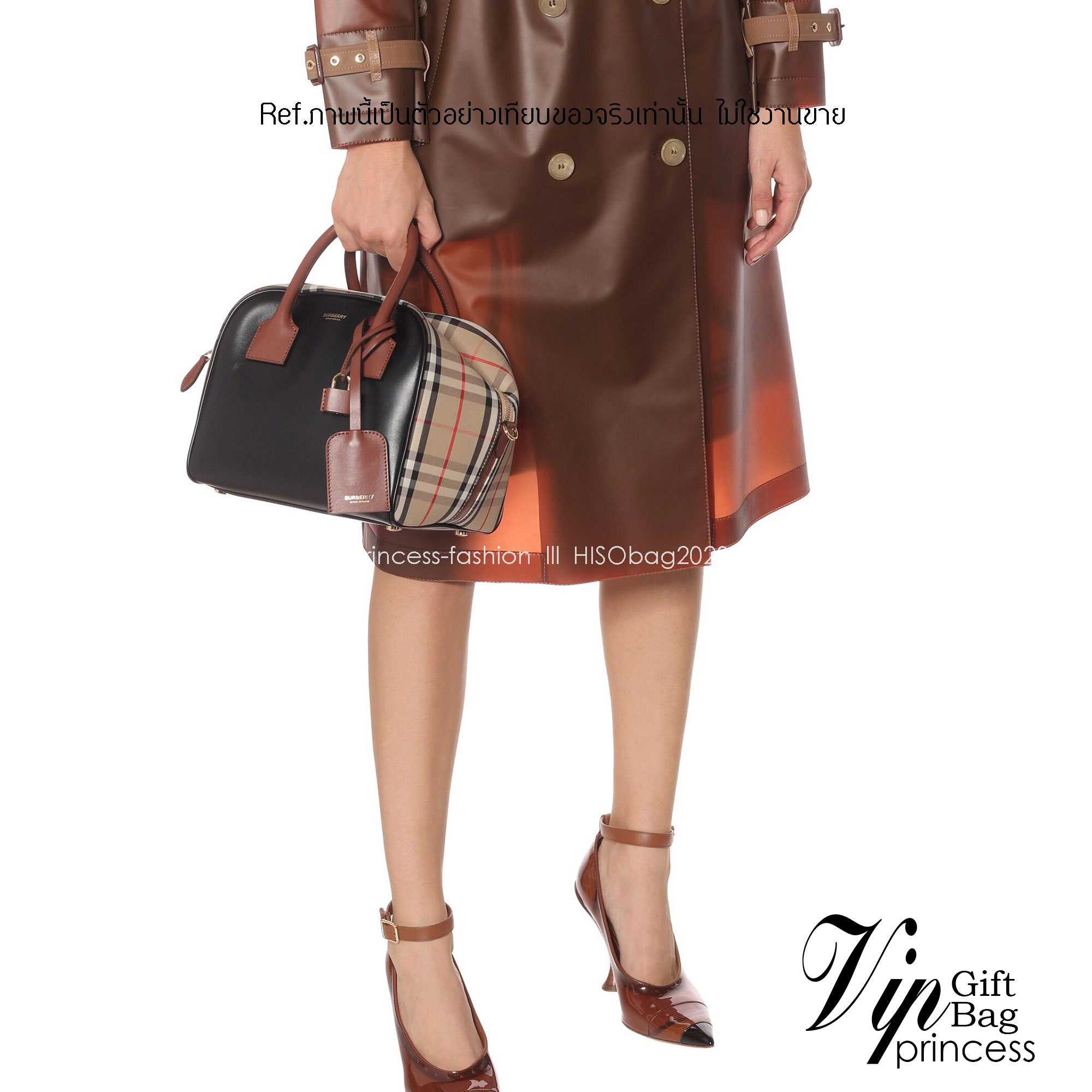 Burberry Cube Shoulder Bag Black / Burberry Vintage Checked Cube Bag / WOMAN BURBERRY HANDBAGS กระเป๋าถือ กระเป๋าสะพายครอสบอดี้ วัสดุหนังสีดำตัดด้วยผ้าลายซิกเนเจอร์แบรนด์