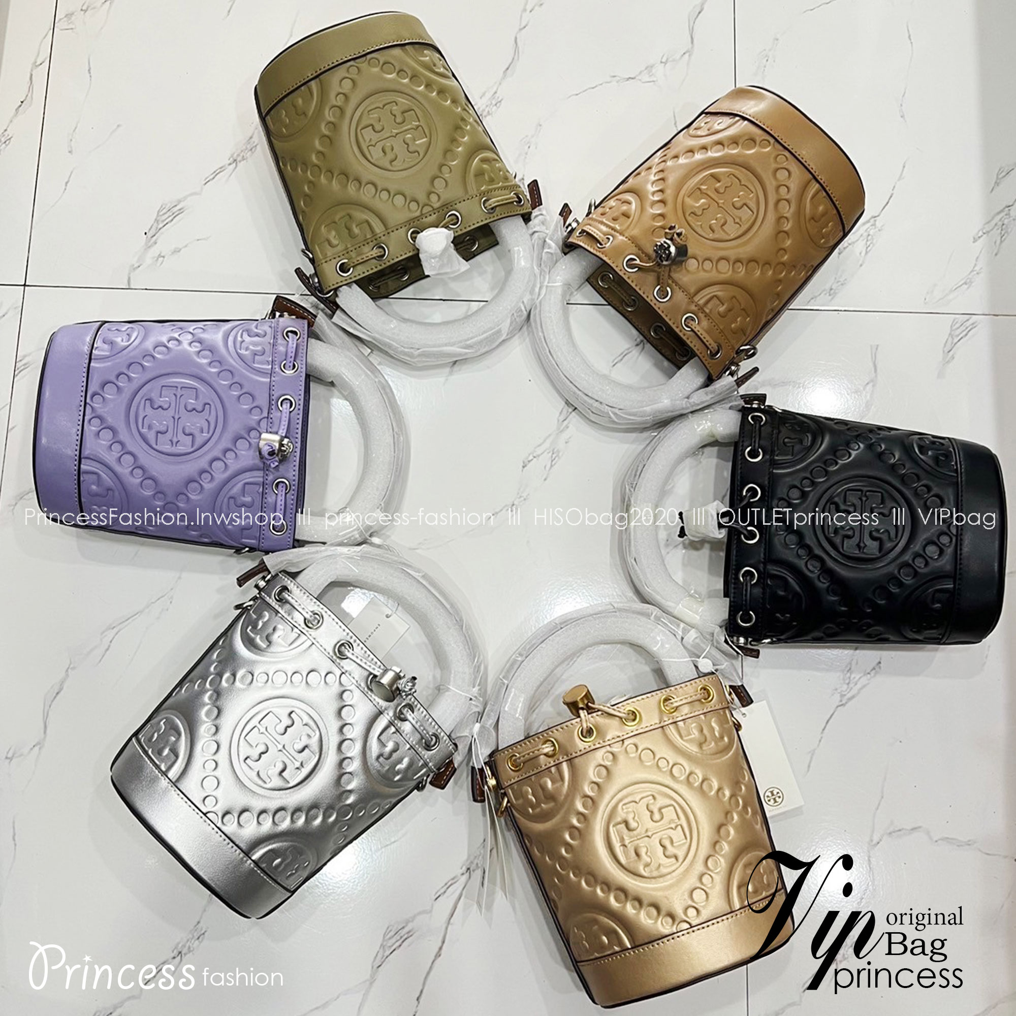 6 สี Tory Burch Puffy Mini / Tory burch T Monogram Puffy Patent Mini Bucket Bag / Tory Bucket Bag กระเป๋าบัคเกต size เล็ก โดดเด่นด้วยโลโก้ตัวนูนปั๊มด้านหน้า
