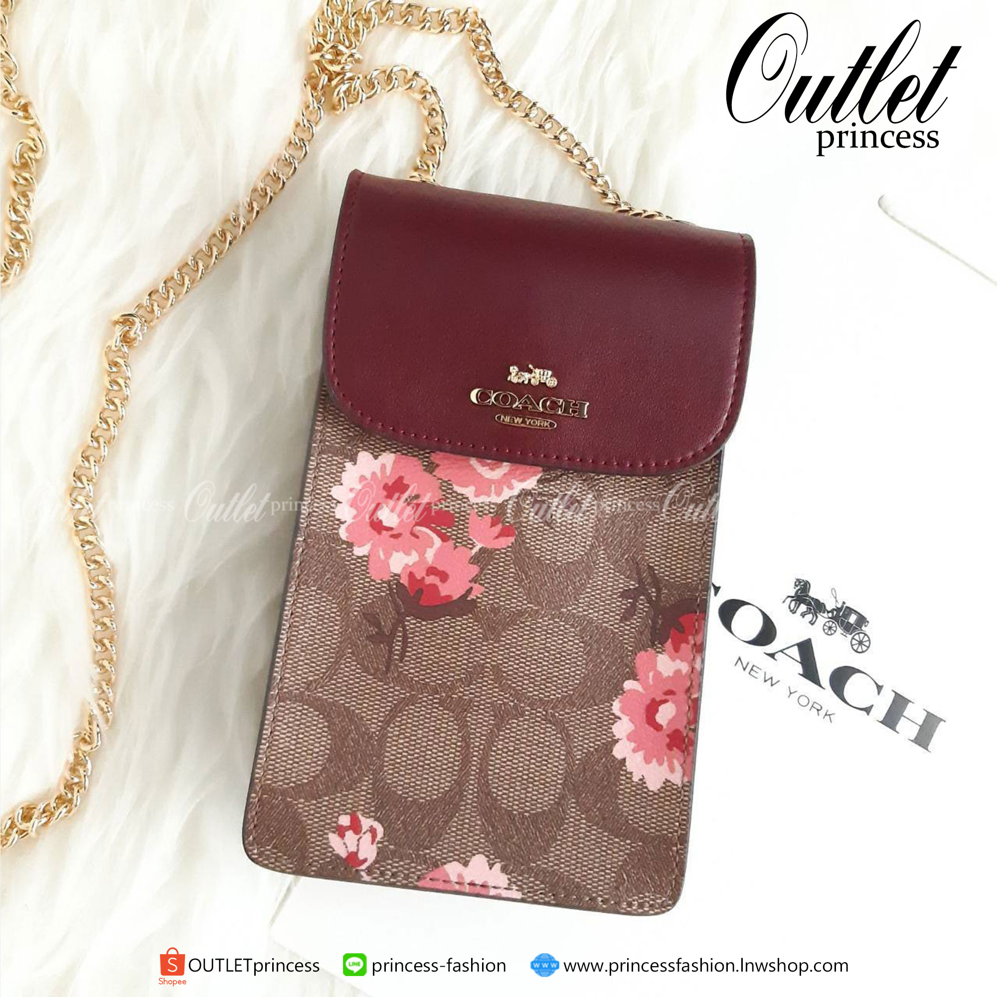 ของแท้ 100% COACH F76988 NORTH/SOUTH PHONE CROSSBODY IN SIGNATURE CANVAS WITH PRAIRIE DAISY CLUSTER PRINT