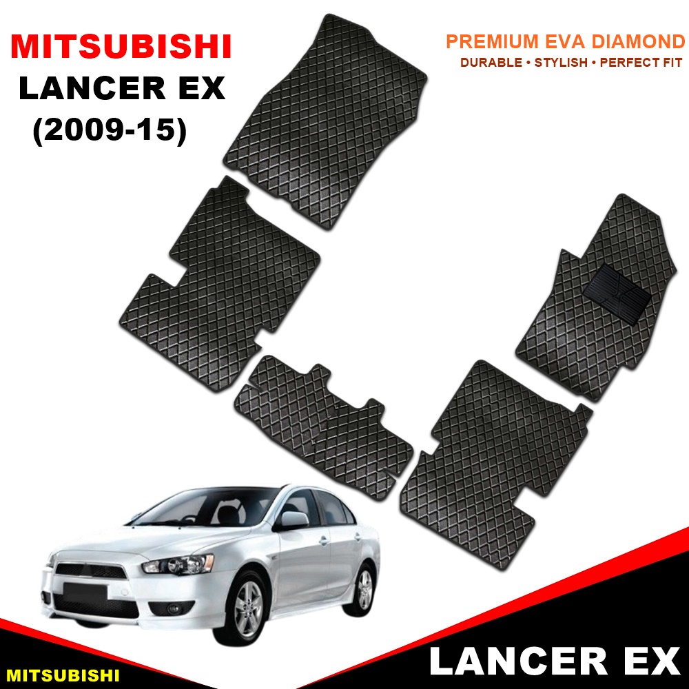 พรมปูพื้นรถยนต์ MITSUBISHI LANCER EX 2009-15 ลายไดมอนด์ สีดำ เข้ารูป 5ชิ้น (พร้อมส่ง)
