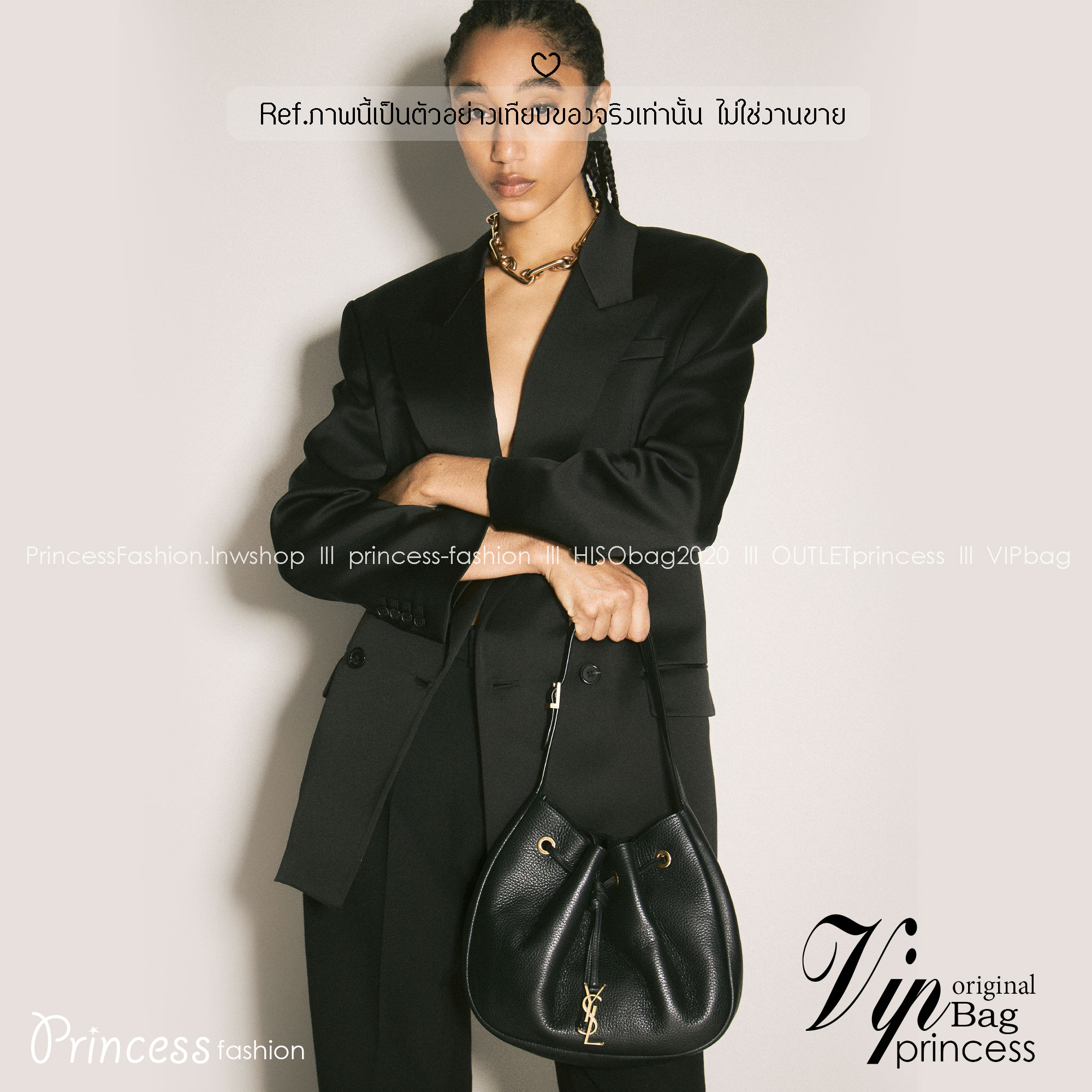 YSL PARIS VII flat hobo bag / YSL Bucket Bag กระเป๋าสะพายทรงโฮโบบัคเก็ต งานหนังเต็มใบ ฟังก์ชั่นสุดเลิศพร้อมเชือกรูด ดีไซน์รูปทรงใช้งานง่าย -- [รับตัวแทนกระเป๋า]