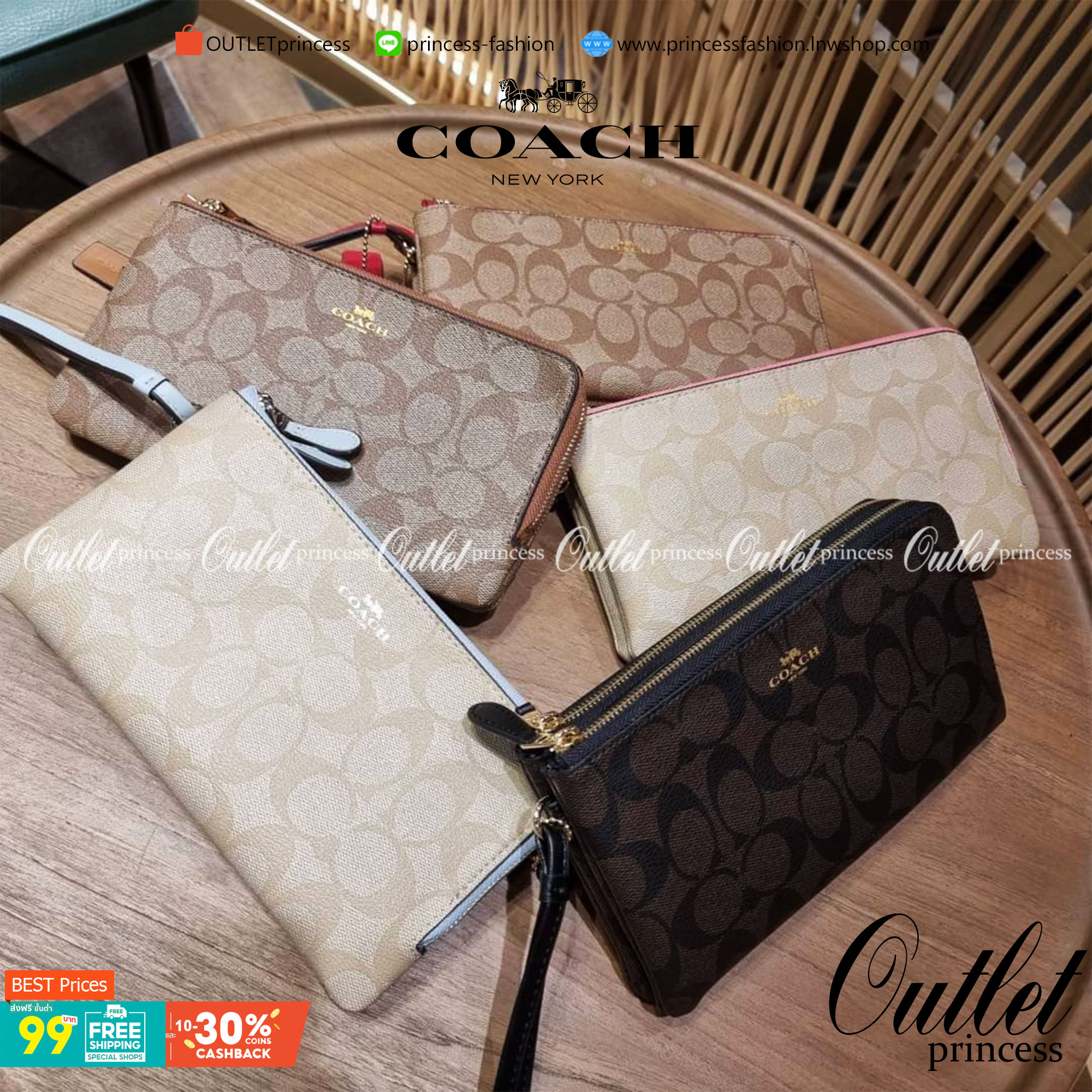 COACH F54057 DOUBLE ZIP WALLET IN SIGNATURE กระเป๋าคล้องมือ size L ใบนี้ใส่มือถือได้ทุกรุ่น ขนาดกำลังดี พกพาสะดวกมากๆ วัสดุหนังสังเคราะห์ ภายในเป็นผ้าสีสวยคม ใส่ธนบัตร ใส่บัตรได้เยอะ ใส่มือถือได้สบายๆทุกรุ่น ตอบโจทย์สาวๆที่ไม่ชอบพกเยอะวุ่นวายจ้า ใบนี้เอาอ