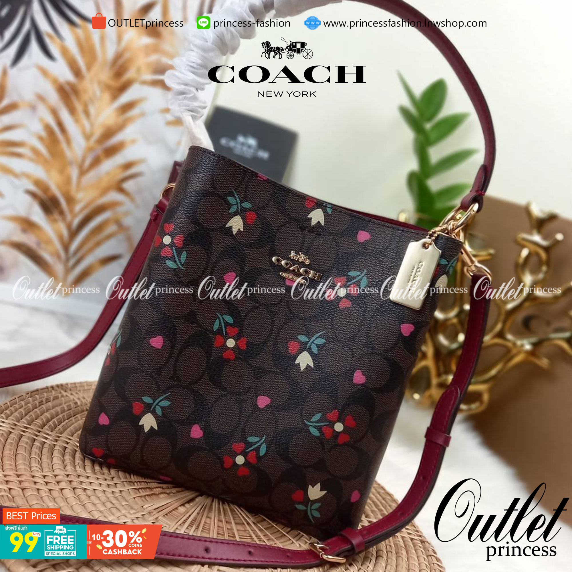 COACH SMALL TOWN BUCKET BAG WITH HEART PETAL PRINT(C7975//C7976)🌺💞กระเป๋าถือ กระเป๋าสะพาย ทรงฮิตยอดนิยมตลอดกาล>>ปริ้นลายดอกไม้รูปหัวใจมินิ น่ารักเกินเบอร์มาก🥰 ไม่ว่าจะออกมาคอลเลคชั่นไหนๆ ก็ครองใจสาวๆไปได้ทุกรุ่น/ วัสดุหนังแคน