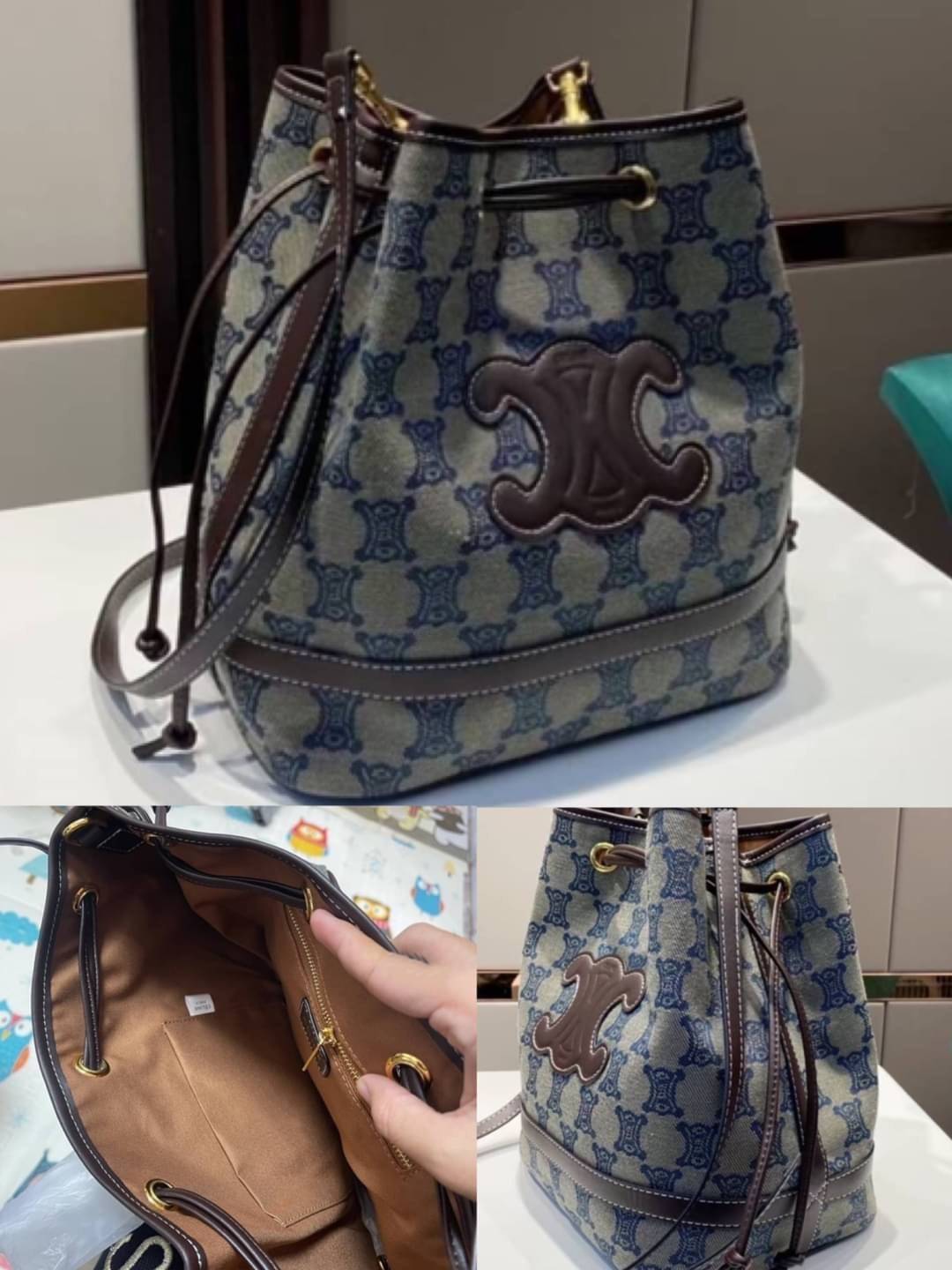 CELINE a monogram canvas bucket bag Size 10”