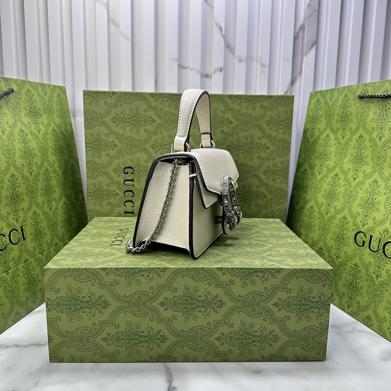 GUCCI DIONYSUS MINI TOP HANDLE BAG กระเป๋าสะพายไดโอนิซูสหรูหราเป็นเอกลักษณ์ โดดเด่นด้วยหัวเสือ เกรดออริ สลับแท้ 1:1 ใช้งานต่างประเทศได้