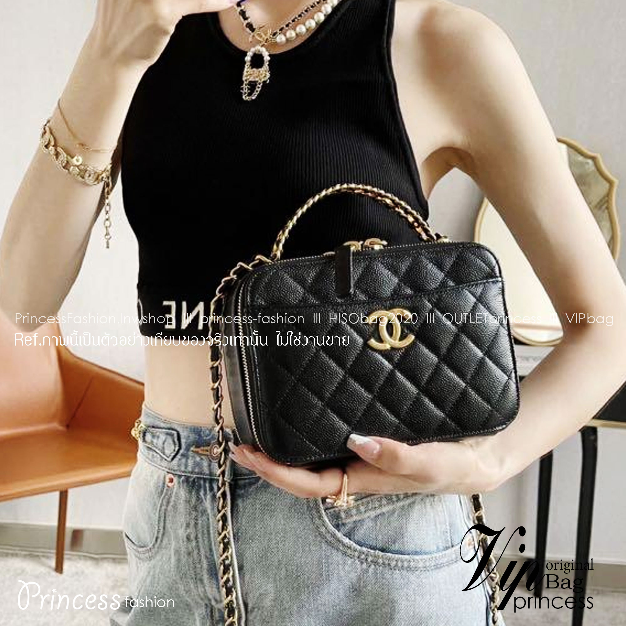Chanel 22s vanity Handle black caviar / Chanel Vanity Case / Chanel Box พร้อมส่ง กระเป๋าสะพายทรงกล่อง ใช้งานต่างประเทศได้ ภาพถ่ายจากงานขายจริง