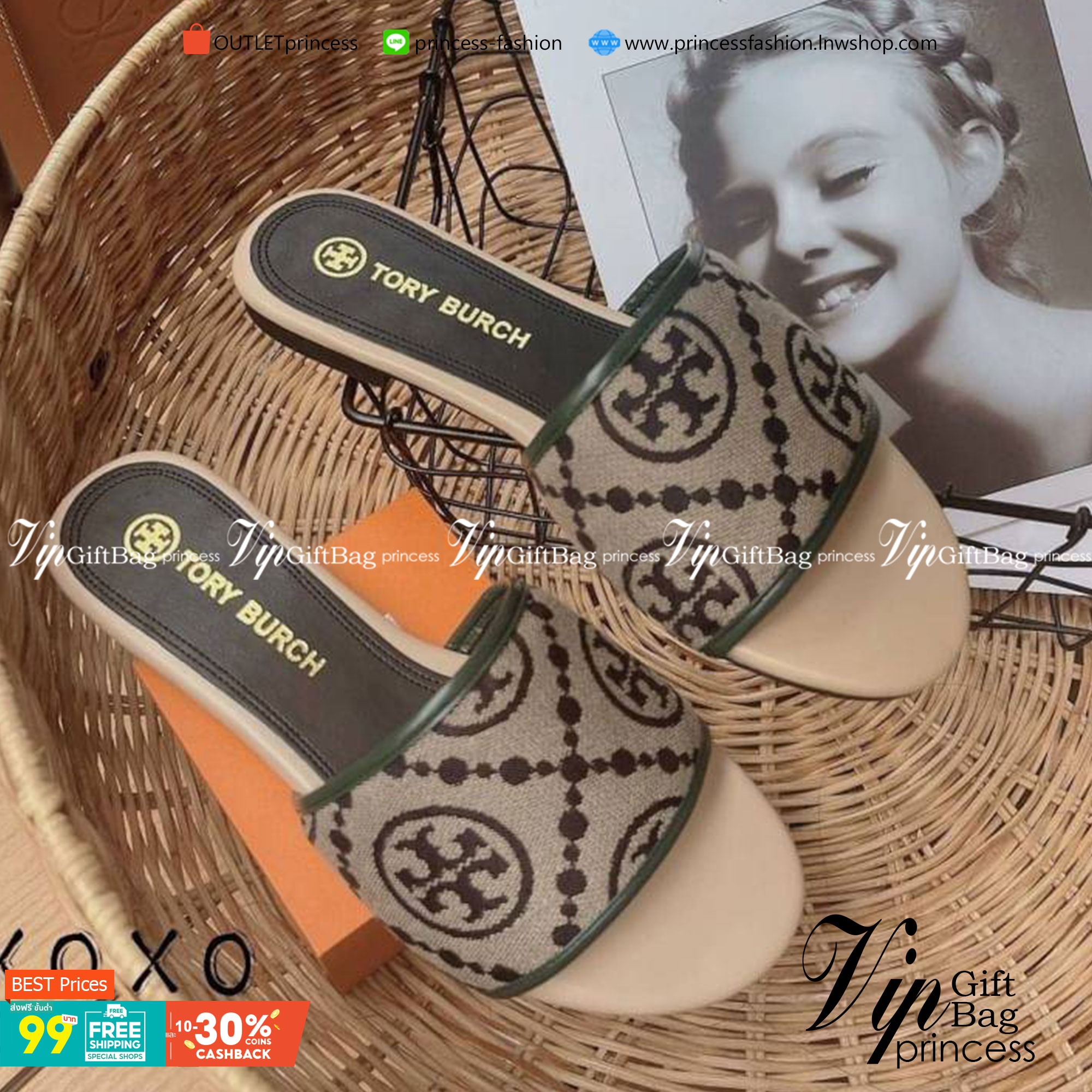Tory Burch Sandals แตะสวม งานผ้าทอปักแบรนด์ ชนช้อป งานสวย เรียบร้อย สวยเกินราคาขายมากคะ สวมใส่ง่าย ใส่สบาย แมทส์ชุดง่าย น้ำหนักเบา