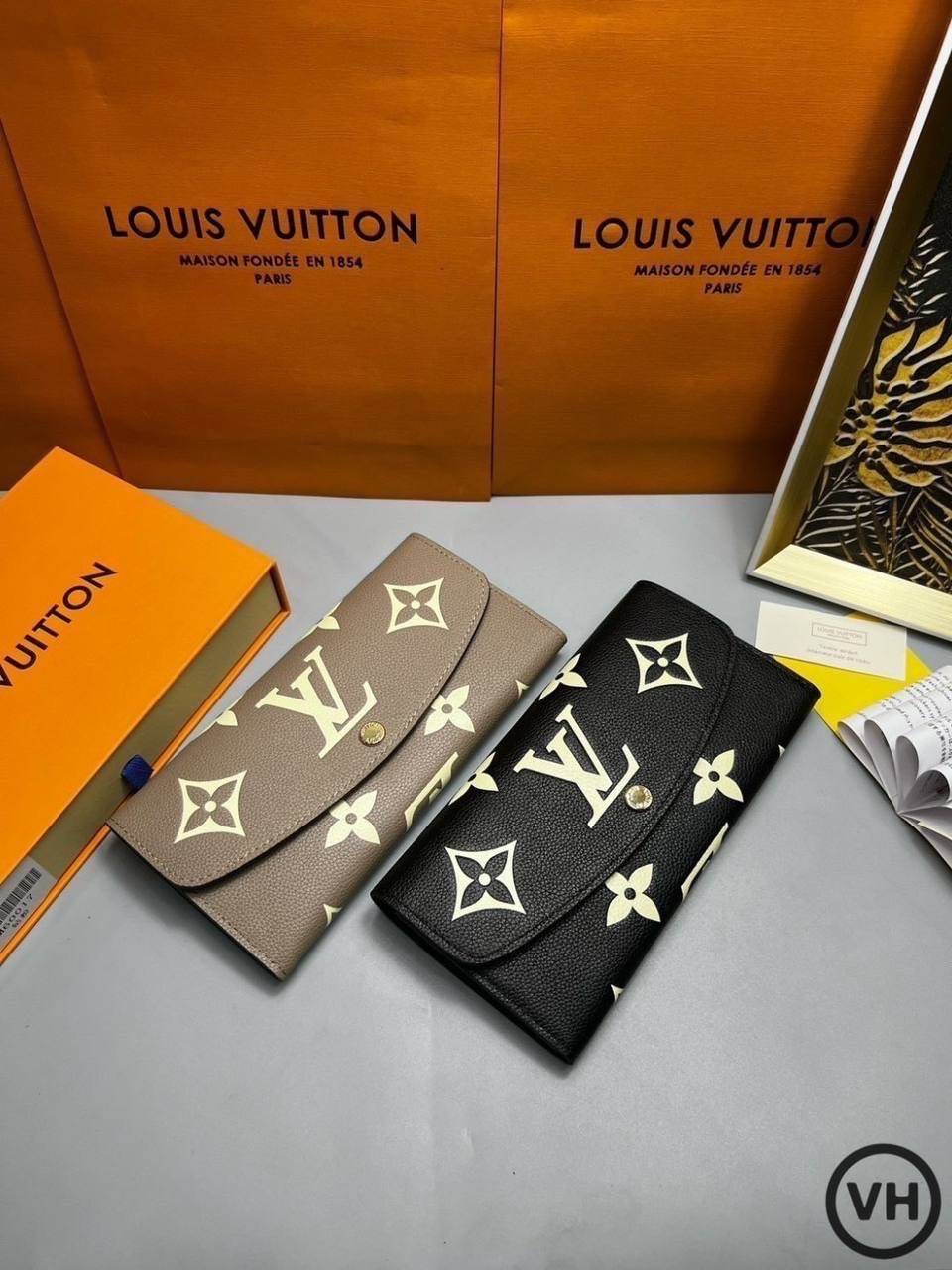 ORI หนังแท้ | LV Emilie Wallet Bicolor Monogram Empreinte Leather / LV Long Wallet กระเป๋าสตางค์ใบยาวสไตล์ซองจดหมายที่มีฝาปิดแบบพับได้ ปิดด้วยกระดุมแป๊ก