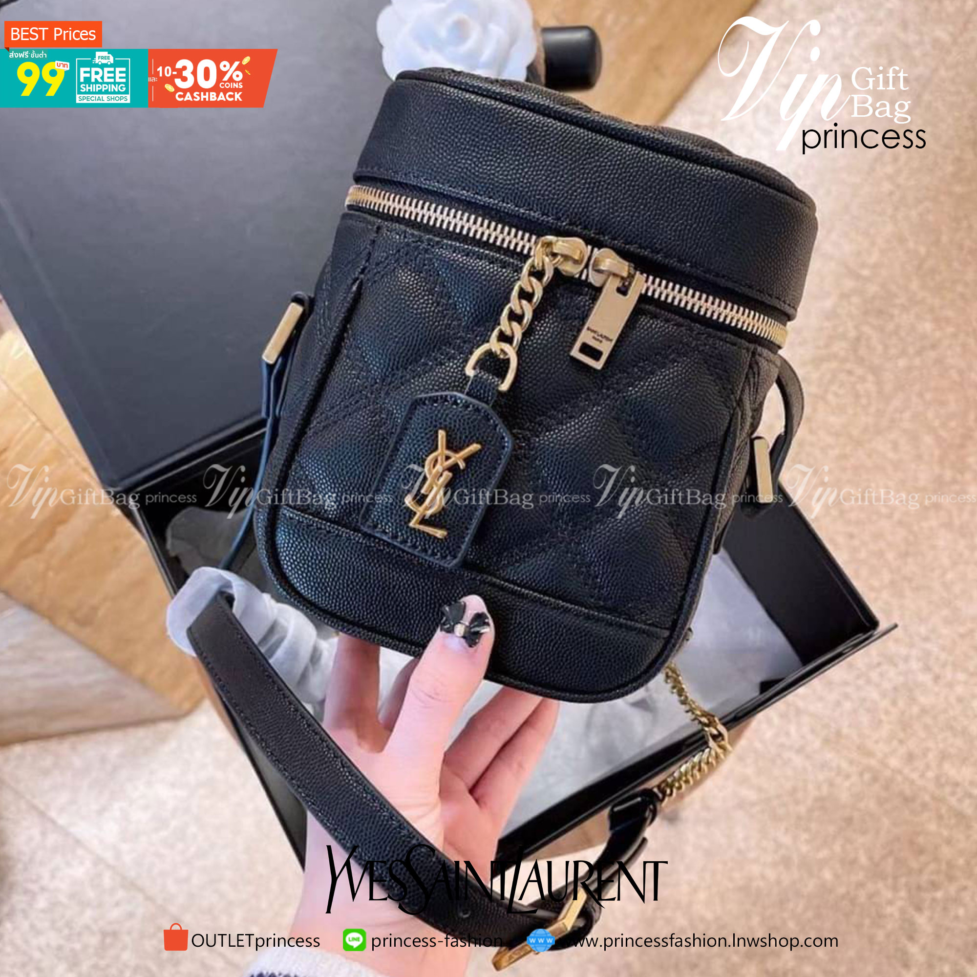 YSL 80'S VANITY BAG IN CARRÉ-QUILTED GRAIN DE POUDRE EMBOSSED LEATHER