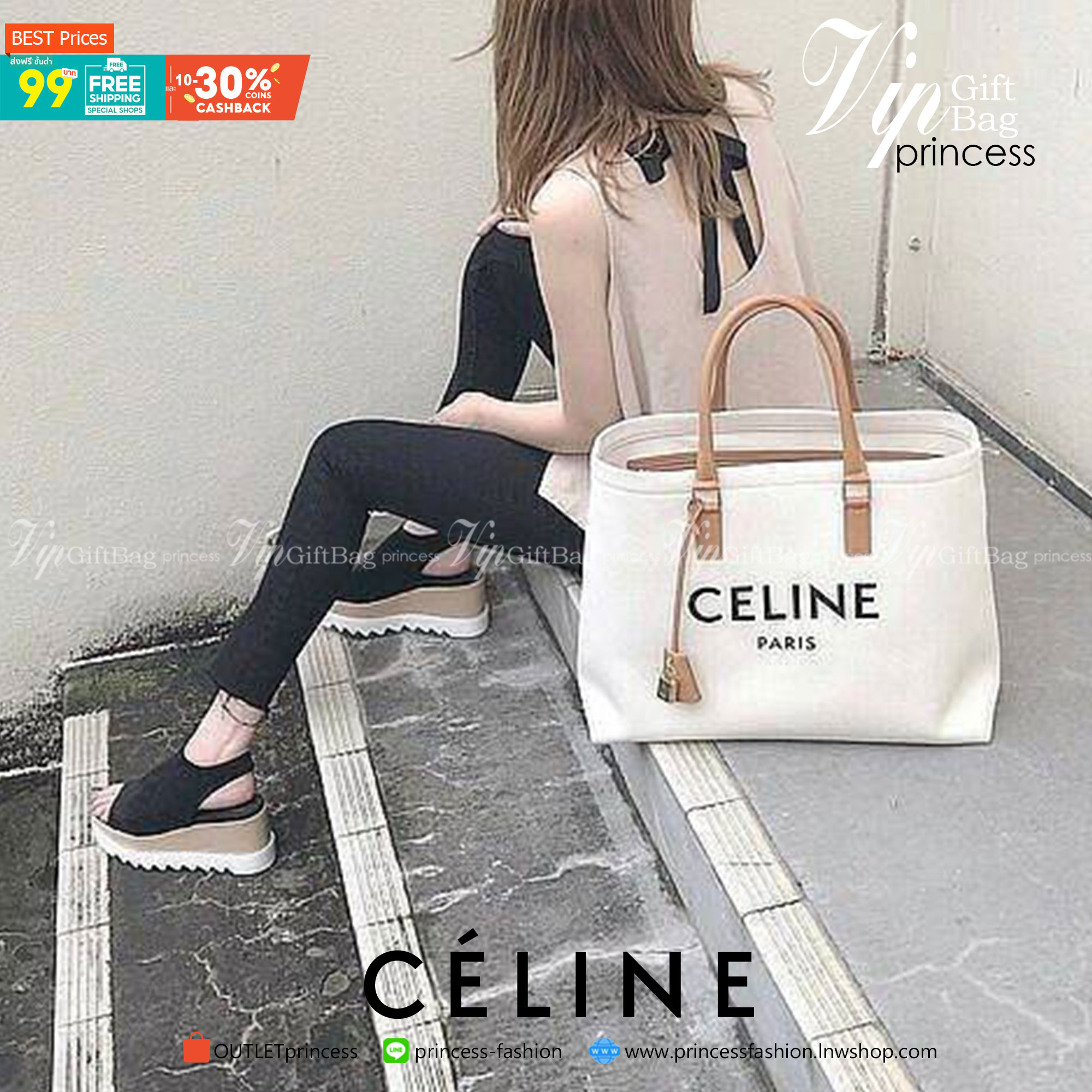 CELINE TOTE BAG VIP GIFT WITH PURCHASE (GWP) พรีเมี่ยมกิ๊ฟ Limited Edition จาก PERFUME DUTYFREE COUNTER วัสดุ Canvas & Grained cowhide ดีไซน์ทรง Shopping ขนาดใหญ่กำลังดี