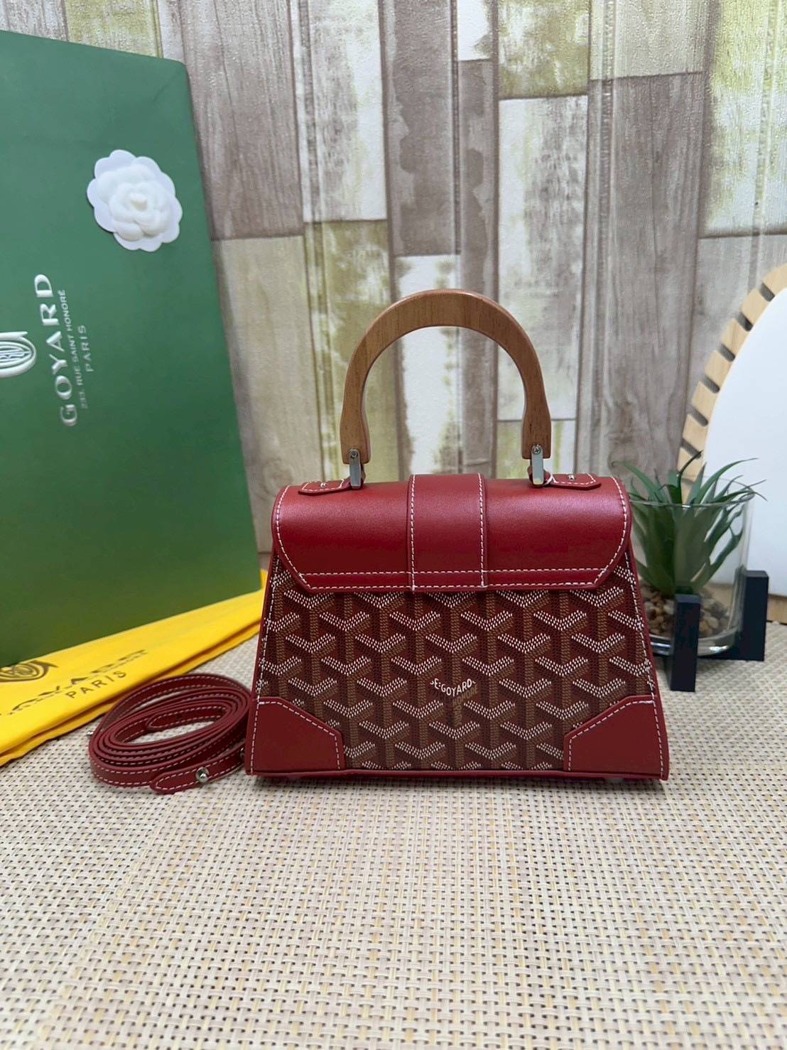 10 สี ORI หนังแท้ | GOYARD Saïgon Souple Mini Bag 20cm กระเป๋าถือ/สะพายดีไซน์หูจับไม้เป็นเอกลักษณ์ที่สวยหรูหราสง่างาม