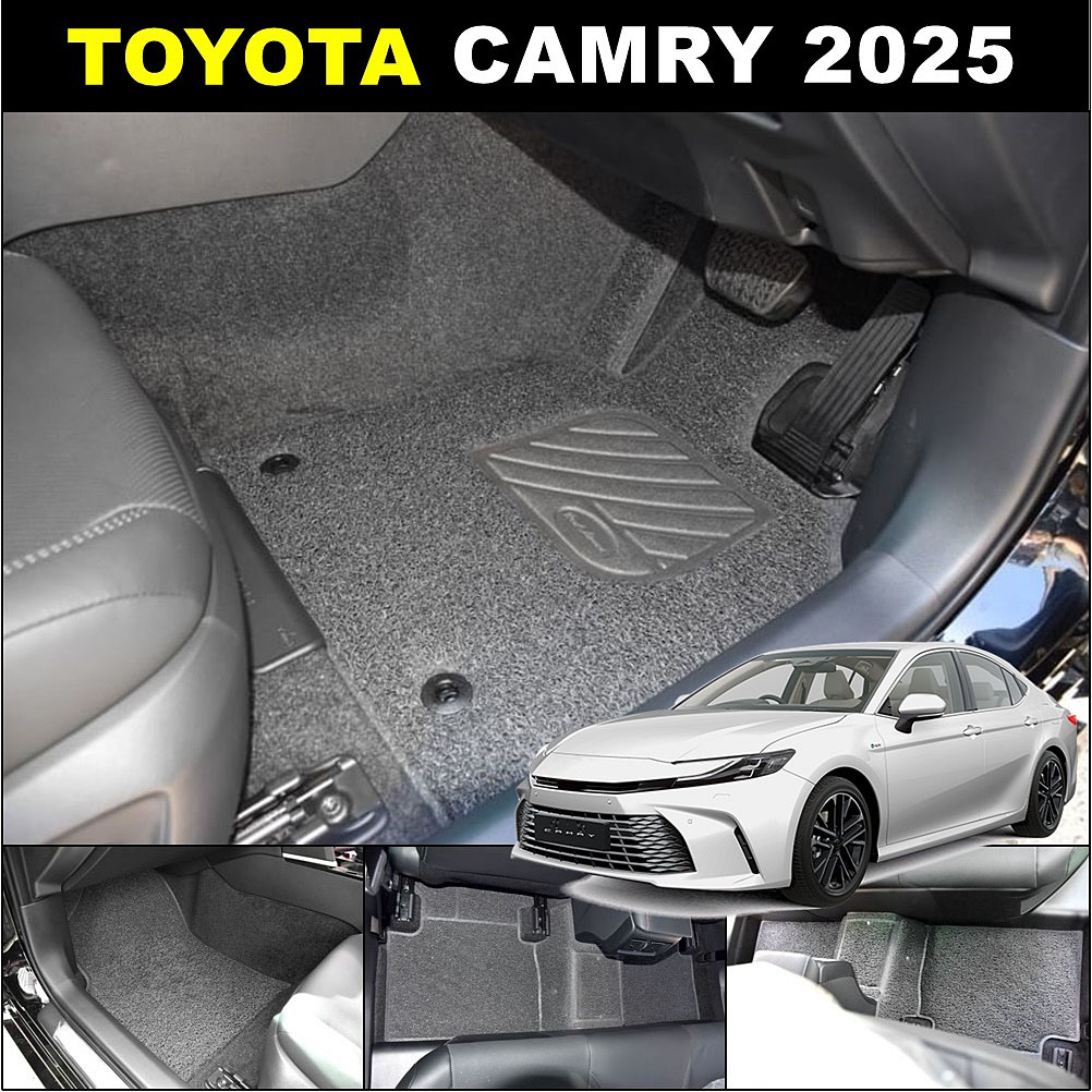 พรมดักฝุ่นไวนิล TOYOTA CAMRY 2025 พรมดักฝุ่นในรถยนต์ โตโยต้า แคมรี่ รีดขอบ สีเทา เข้ารูป 5ชิ้น