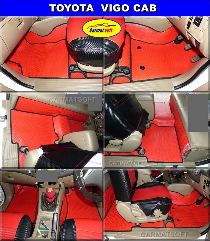 พรมกระดุมเม็ดเล็กVIGO CAB สีแดงขอบดำ เต็มคัน เข้ารูป