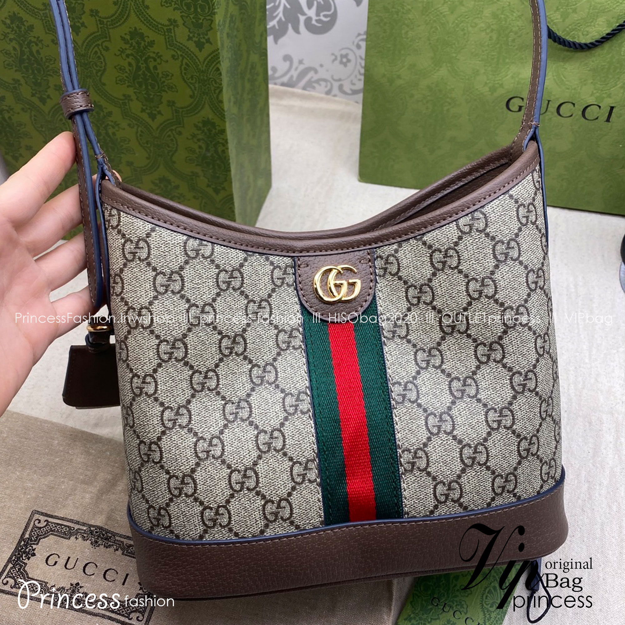 GUCCI OPHIDIA GG SMALL SHOULDER BAG / GUCCI TOTE BAG กระเป๋าสะพายไซส์เล็ก หนังผสมแคนวาส เกรดออริจินอล 1:1 สลับแท้ ใช้งานต่างประเทศได้