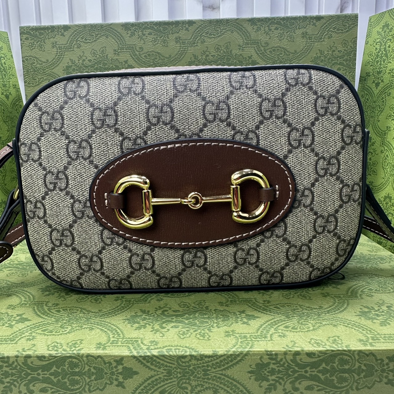 GUCCI HORSEBIT 1955 SMALL SHOULDER BAG Leather Gold-toned กระเป๋าสะพาย เกรดออริ สลับแท้ 1:1 ใช้งานต่างประเทศได้