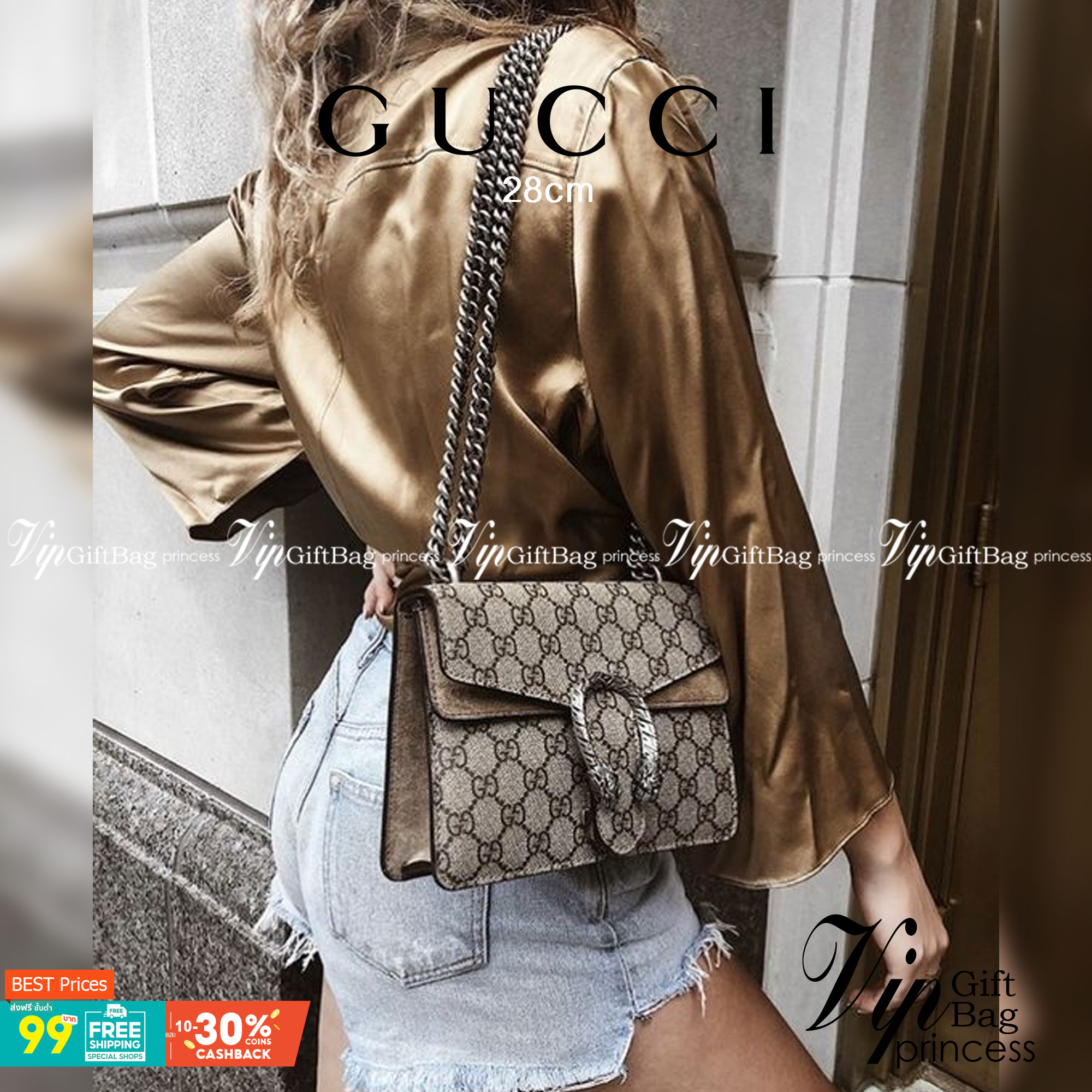 28CM / 11" หนังแท้ GUCCI Dionysus small GG shoulder bag ฮอตไอเท็ม รุ่นนี้ขายดีขายหมด สวยหรู คุณหนู ผู้ดีมาก!! นานๆ มาจะมาน้าา รุ่นหายากค่ะ กระเป๋าสะพายข้าง ดีไซน์อยู่ทรง ขนาดกำลังสะดวกใช้สำหรับสาว วัสดุหนังแท้เต็มใบ ภายในแบ่งสัดส่วนได้เป็นอย่างดี งาน