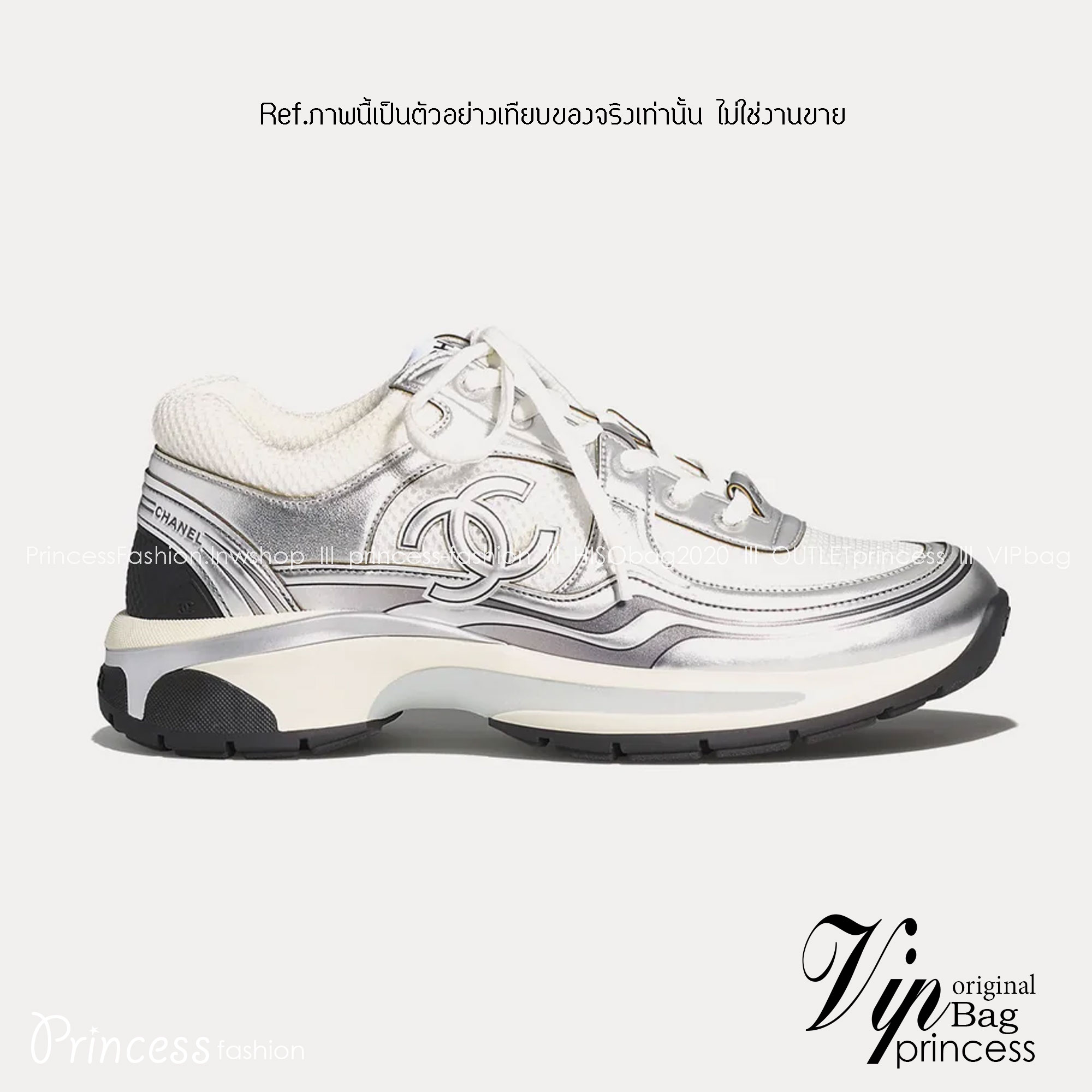 Chanel Sneakers 23s Fabric & Laminated White, Gold & Silver ออริสลับแท้ 1:1 ใช้งานต่างประเทศได้ รองเท้าผ้าใบชาแนล งานเกรดหนังเงาสวย ดีไซน์ใหม่ 2023 สวยหรูดูแพง