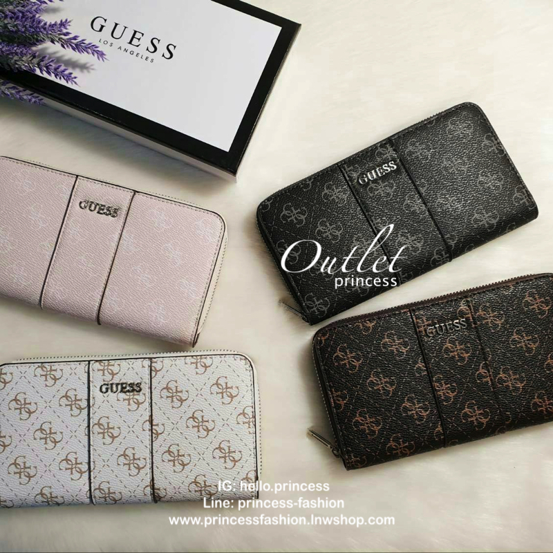 GUESS FACTORY WOMEN'S ZIP AROUND LONG WALLET กระเป๋าสตางค์หนังทรงซิปรอบพิมพ์ลายแบรนด์ ด้านหน้าติดโลโก้แบรนด์ ภายในมีช่องใส่ธนบัตร ช่องใส่บัตรหลายช่องและช่องซิปกลางใส่เหรียญ มีให้เลือกถึง 4 สี สวยคุ้ม น่าใช้มากๆค่า
