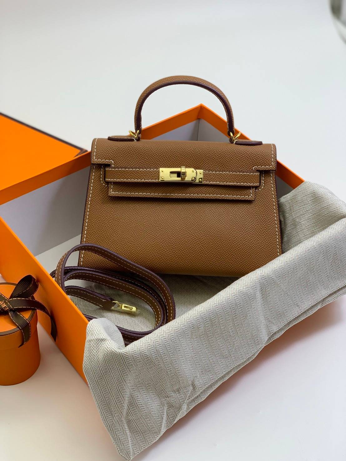 VIP หนังแท้ 】HERMES KELLY 20 MINI SELLIER GOLD EPSOM GOLD HARDWARE