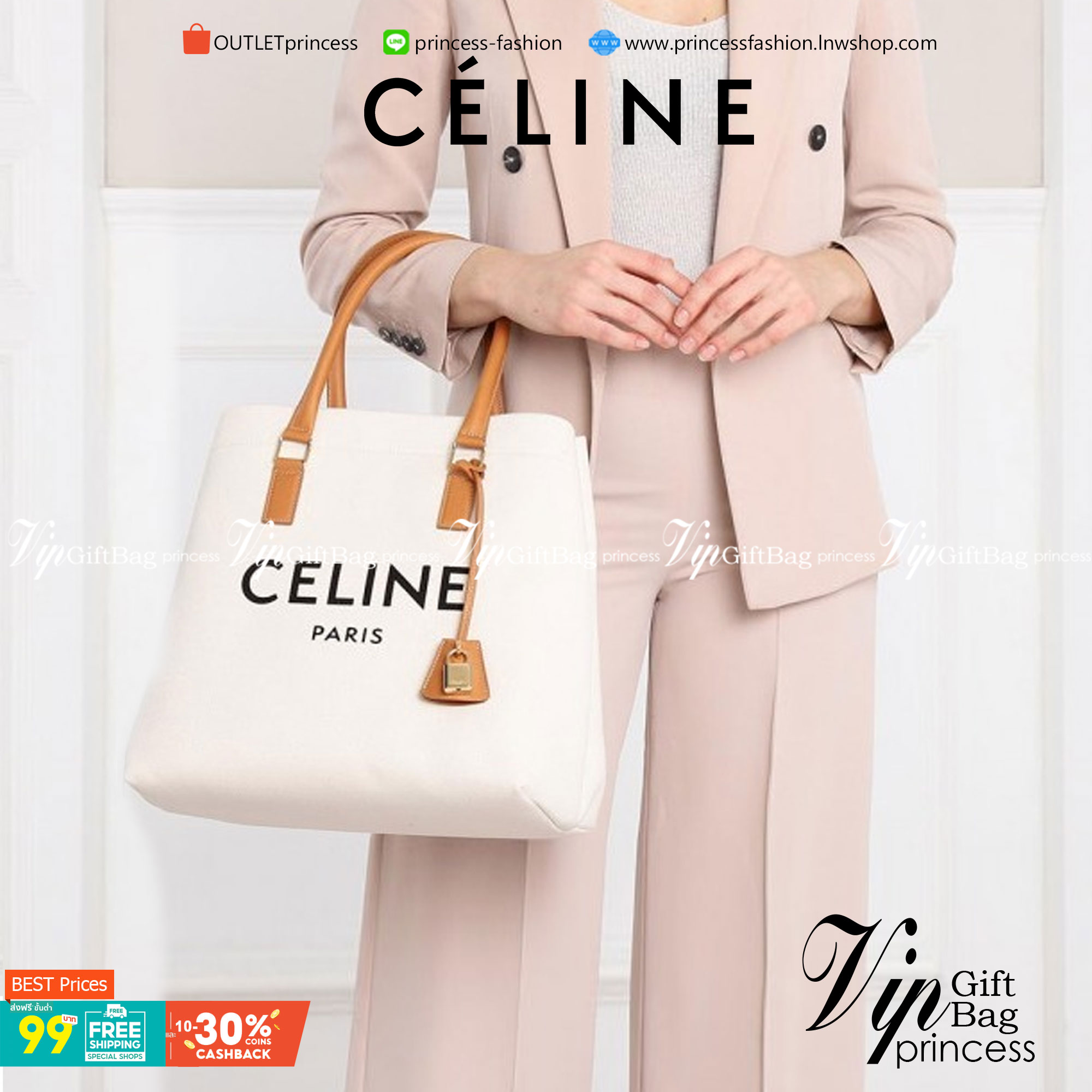 CELINE TOTE BAG กระเป๋าสะพายใบใหญ่ shopping bag ผ้าแคนวาสสายหนังสวยโทนสีคลาสสิค วัสดุ Canvas & Grained cowhide ดีไซน์ทรง Shopping ขนาดใหญ่กำลังดี เนื้อหนาแข็งแรง น้ำหนักเบา โดดเด่นที่ห้อยTagแม่กุญแจอะไหล่ทองสามารถใช้ล๊อคซิปด้านในได้ หูจับหนังสะพายไหล่ได้ 