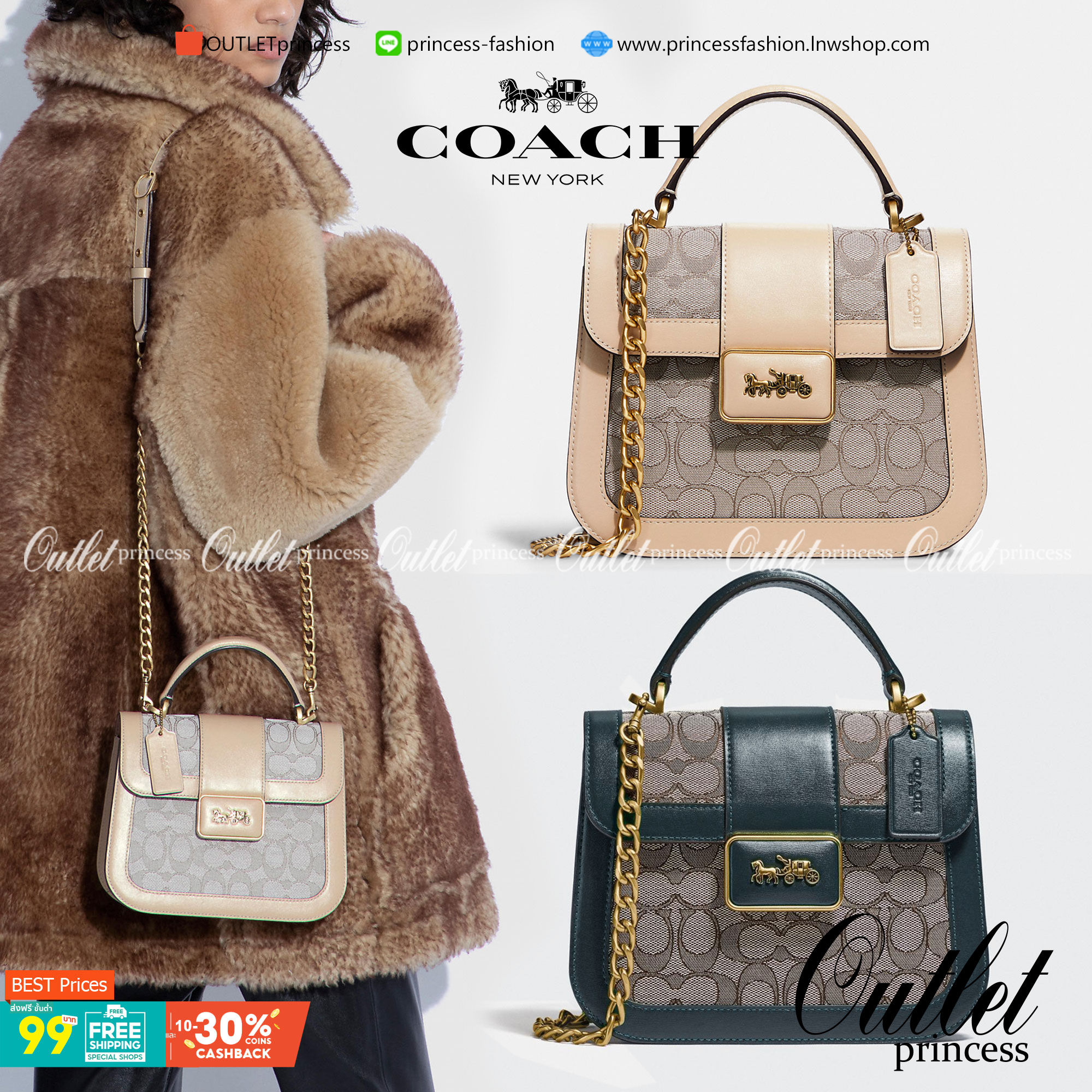 ใบจริงสวยหรูมากๆค่ะ💥 COACH ALIE TOP HANDLE IN SIGNATURE JACQUARD ((C4822)) พร้อมส่งที่ไทยค่ะ! กระเป๋าหิ้ว//สะพายข้าง วัสดุ Jacquard+หนังแท้ได้ลงตัวสวยงามมากๆค่ะ คลาสสิคสุดๆ เปิดปิดกระเป๋าแบบกดล็อค ช่องหลักกางออกได้กว้างสามารถใส่กระเป๋าเงินใบกลางได