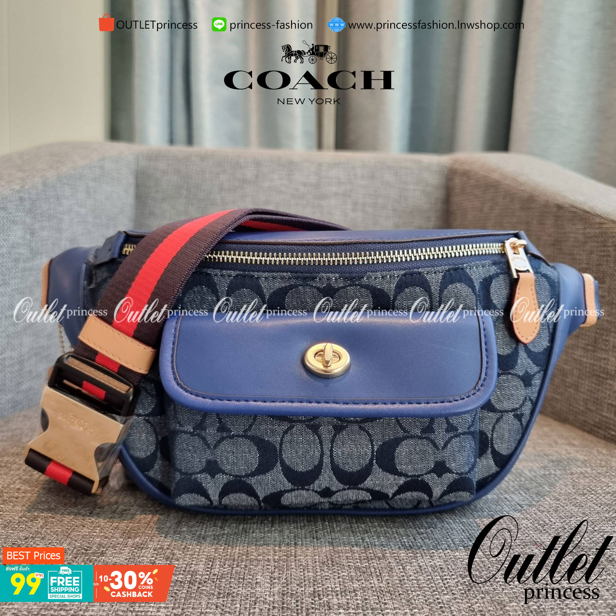 OUTLET 】COACH C4035 HERITAGE BELT BAG IN SIGNATURE CHAMBRAY ใหม่ล่าสุด กระเป๋าคาดอกสุดชิคสำหรับหนุ่มๆ เป็นดีไซน์กึ่งสปอร์ตที่ดูหรูมากๆ แพทเทิร์นเป็นที่ใช้งานง่าย วัสดุผ้าแชมเบรย์สลับหนังแท้ ไม่หนาไม่บางจนเกินไป มีช่องด้านหน้า และซิปหลัก ภายในโล่งกว้าง จุข