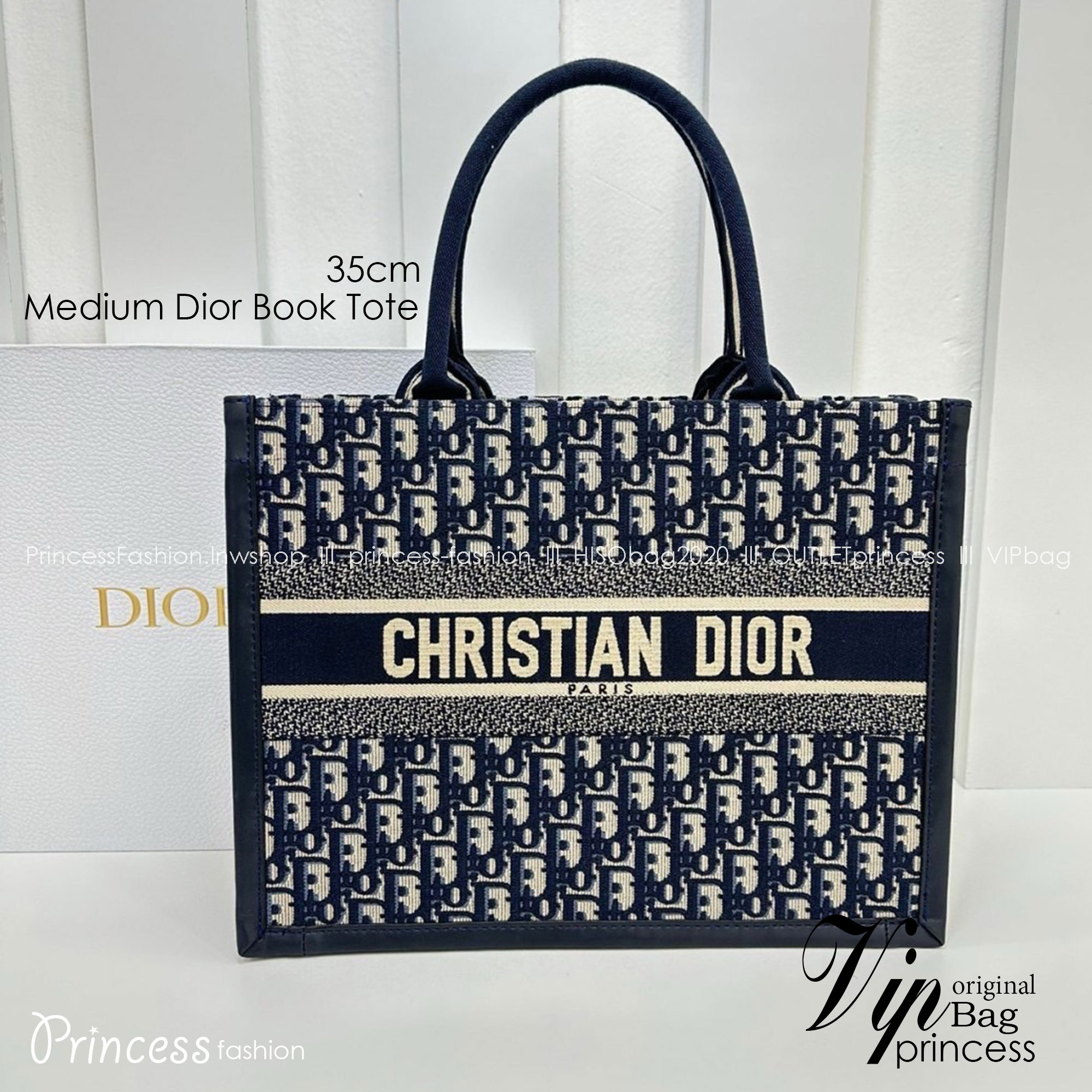 พร้อมส่ง 3 ไซส์ DIOR Small Dior Book Tote Blue Dior Oblique Embroidery กระเป๋าทรงโท้ท เกรดออริ สลับแท้ 1:1 ใช้ต่างประเทศได้